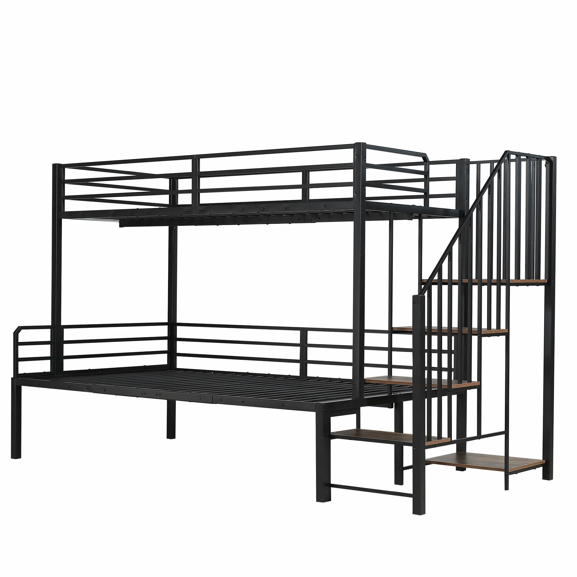 Idemon Letto in ferro a castello, cabina angolare, vano portaoggetti, MDF, nero+legno vintage, 90x200 cm e 120x200 cm