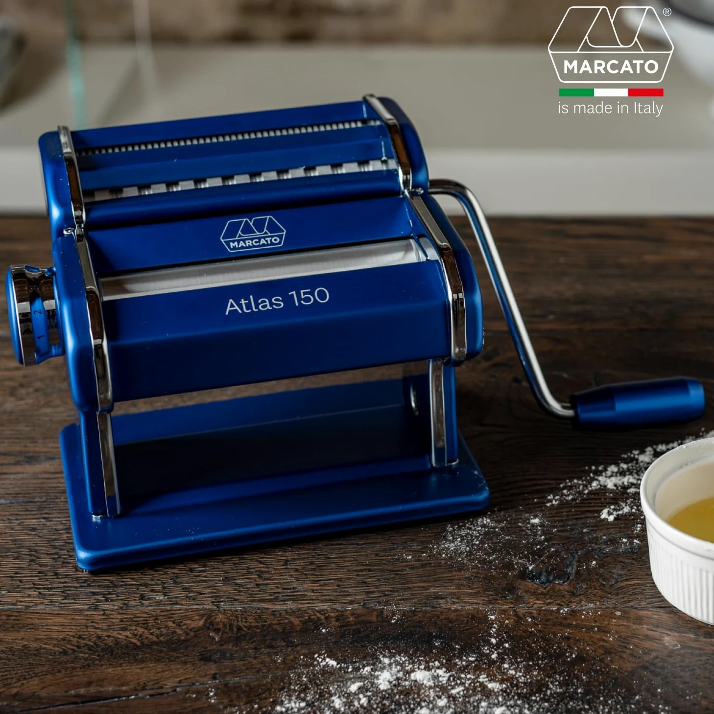 Marcato AT-150-BLU, Atlas 150 design, Macchina per pasta, Alluminio, Blu, Linea Premium.