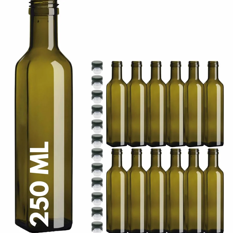 acquaverde | 12 Bottiglia Marasca per Olio in Vetro Scuro Uvag da 250 ml con Tappo Dosatore Incluso