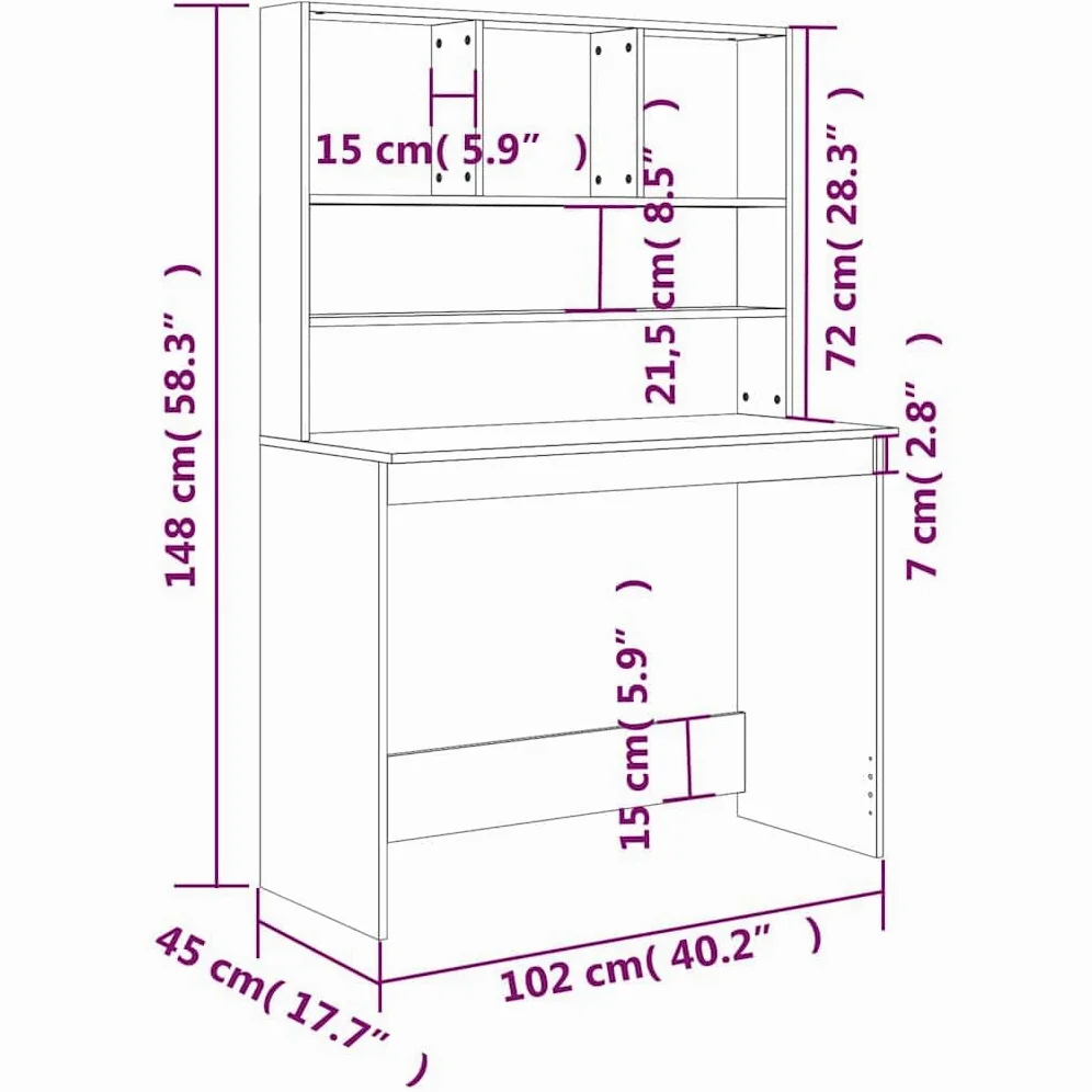 Scrivania con mensola nera, 102 x 45 x 148 cm, in legno, da ufficio, con vano portaoggetti e spazio per raccoglitori e documenti