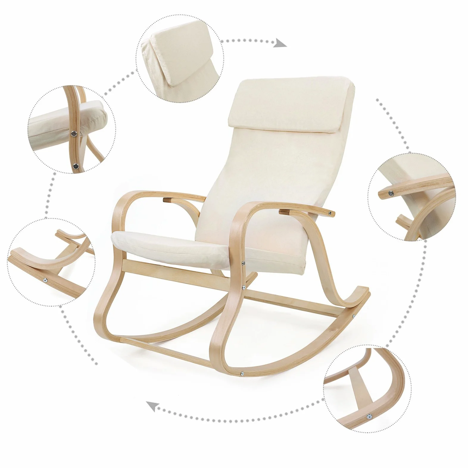 Songmics LYY30M Poltrona a Dondolo, Beige, 65 x 90 x 98 cm