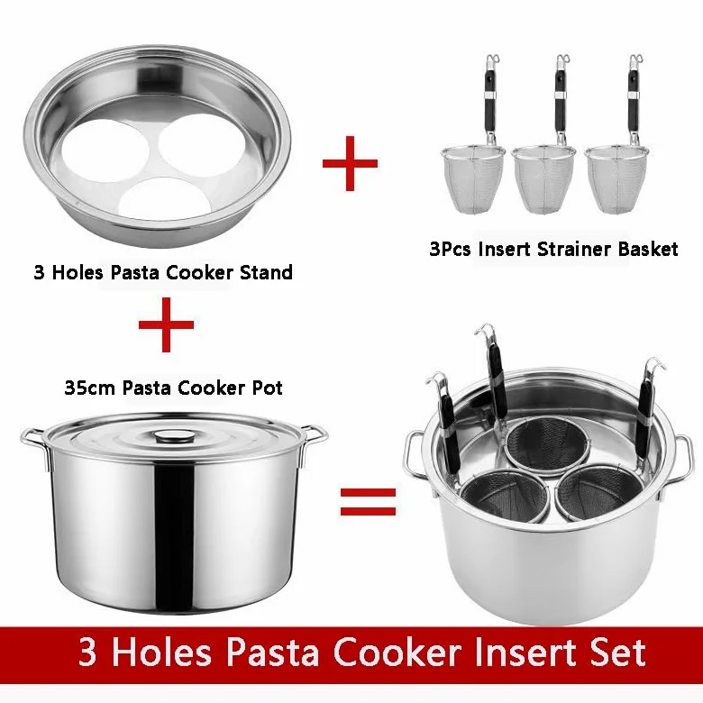 SAeWare Set di pentole per pasta in acciaio inox con divisorio e colino per cucina di casa e ristorante, B-3 fori