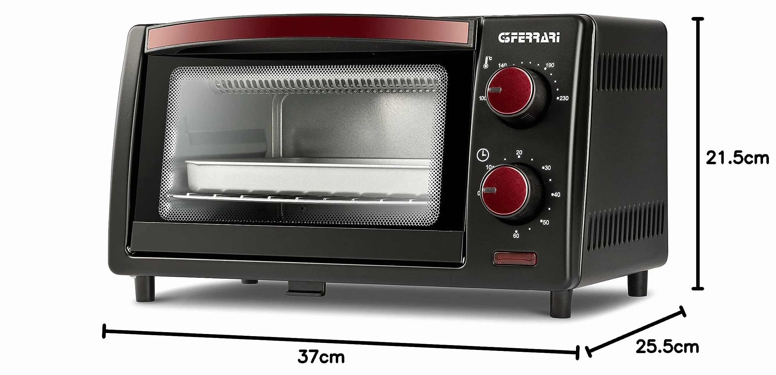 G3 Ferrari Il Moro 10 Fornetto elettrico 10L 800W 60 min Timer 100-230°C Griglia INOX Rosso Nero