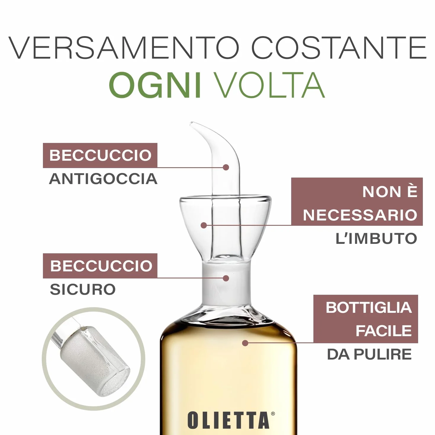 Olietta Oliera da Tavola Salvagoccia in Vetro per Olio e Aceto 500ml 0,5 litri