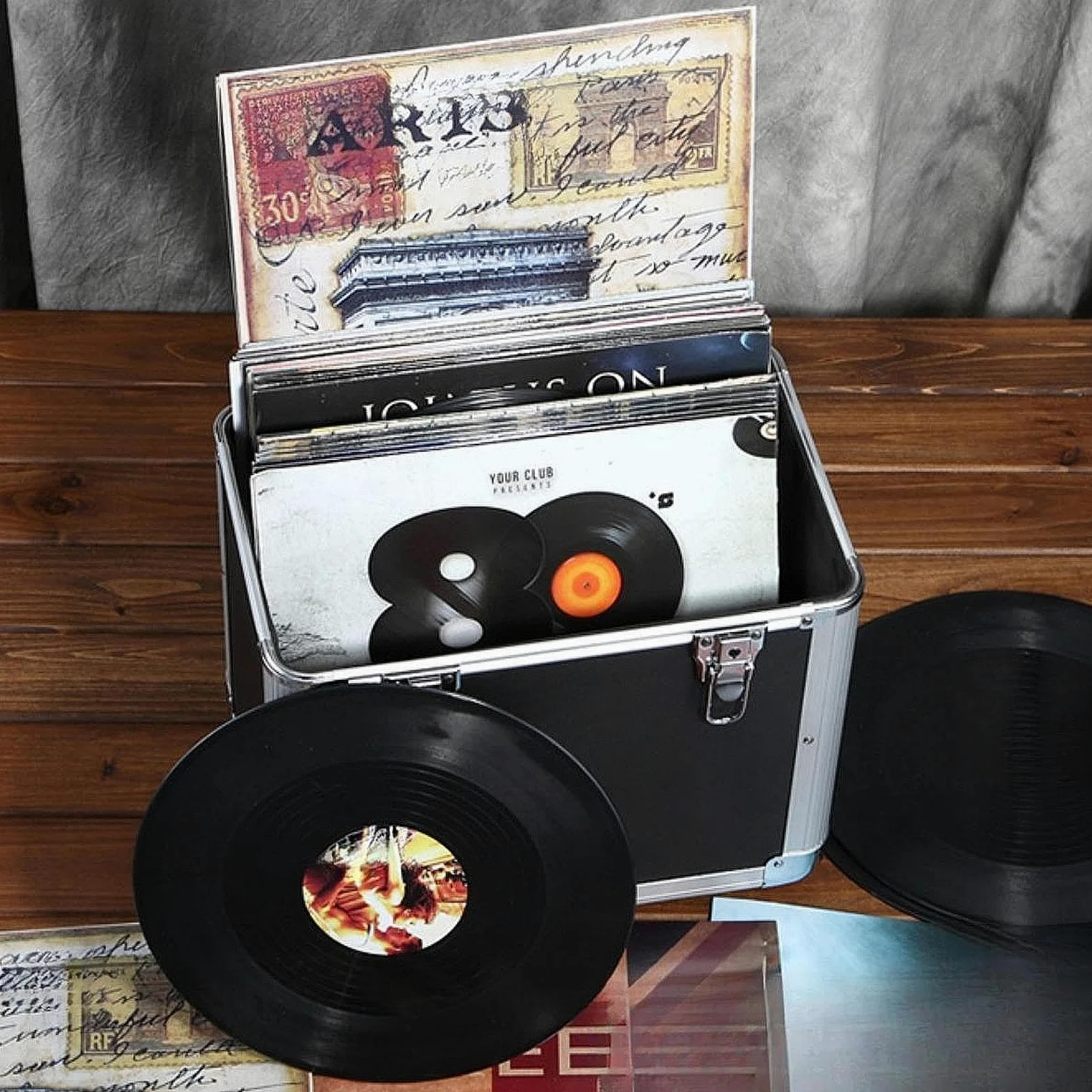 kowaku Scatola Porta Dischi Vinile Organizer Archiviazione Custodia Contenitore Alluminio Leggero con Manico Bloccabile per Collezionisti Appassionati DJ Ada, Nero S