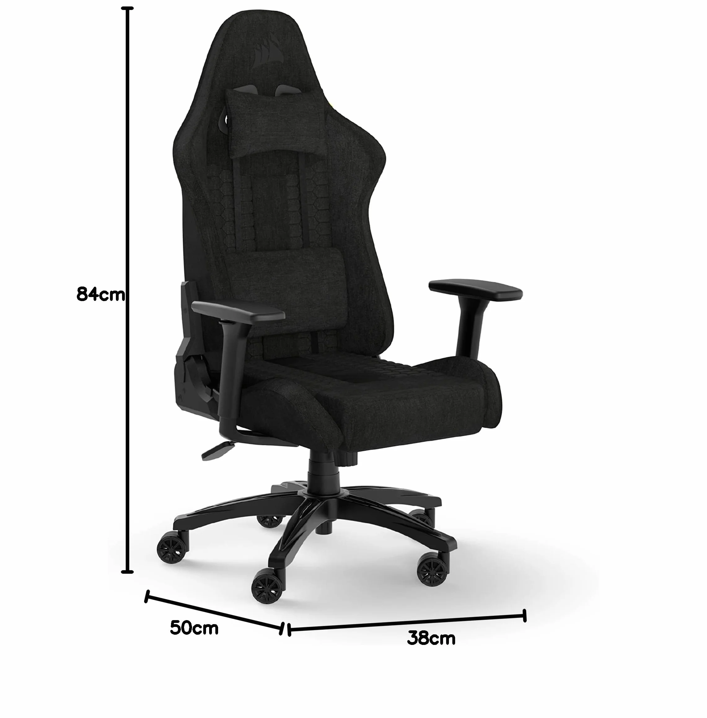 Corsair TC100 Relaxed-Rivestimento in Tessuto Gaming Chair, Nero | Rivestimento in Tessuto, Design Ispirato ai Sedili Sportivi, Cuscino Lombare, Cervicale in Memory Foam, Braccioli Regolabili