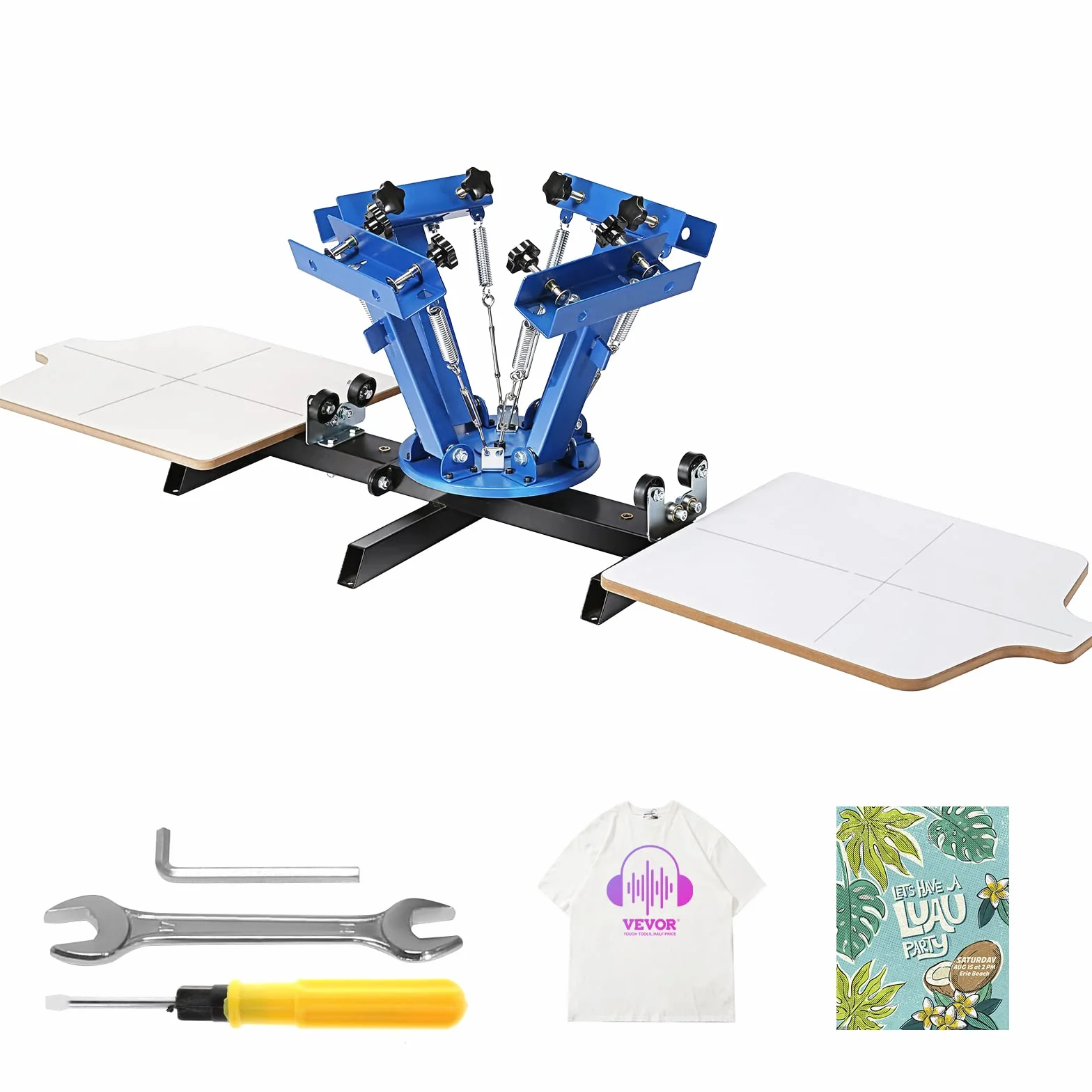 VEVOR Macchina da Stampa 4 Colori 2 Tavole per Abbigliamento Fai-da-te, Stampante per Serigrafia in Acciaio Laminato Serigrafica Manuale 4 Colori 2 Tavole Dimensioni da Stampa 54x45cm Girevole 360°