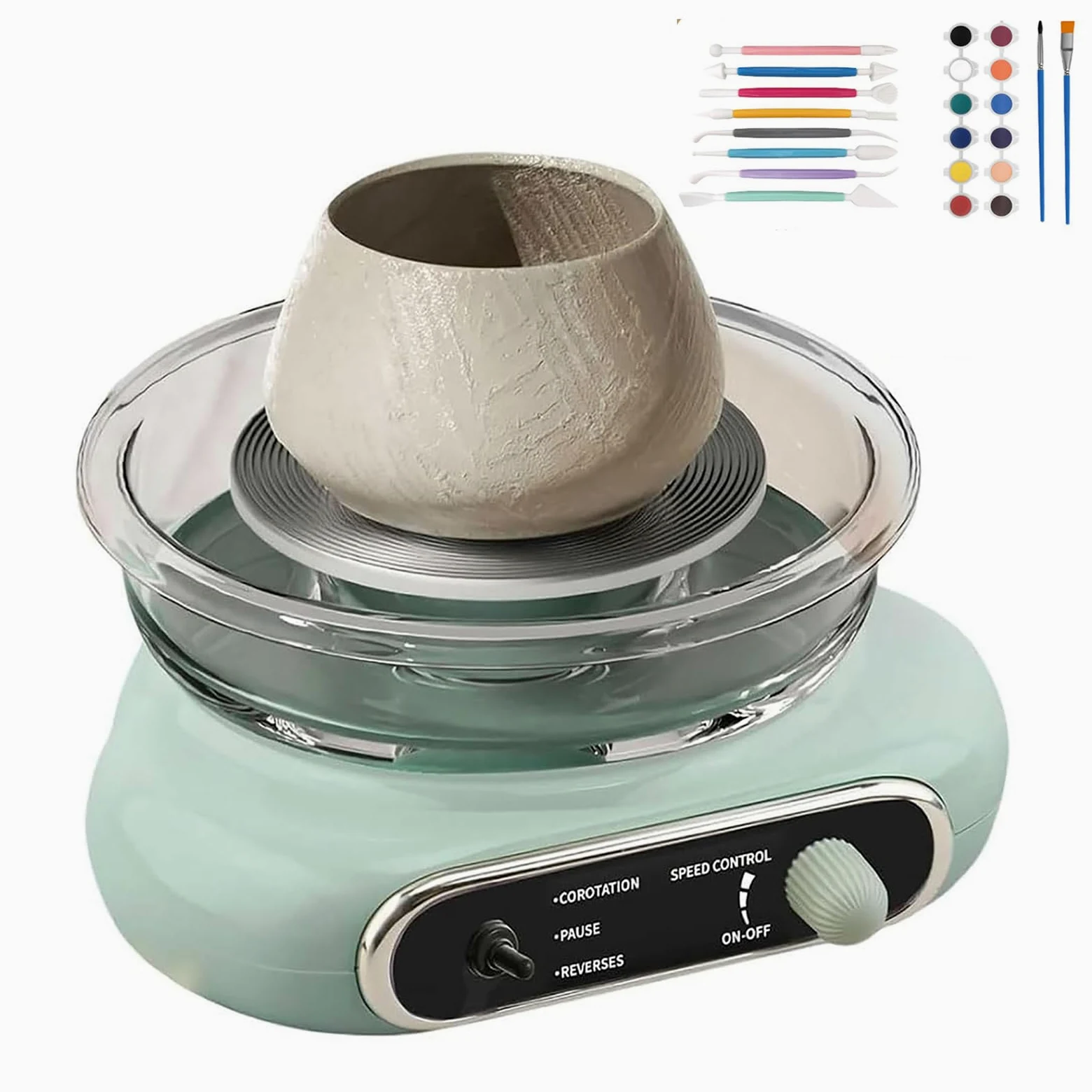 Macchina Ceramica Elettrica per la Creazione di Ceramiche, Multifunzione con velocità Regolabile e Rotazione avanti/Indietro, Ideale per Artisti e Hobbisti (Matcha Green)