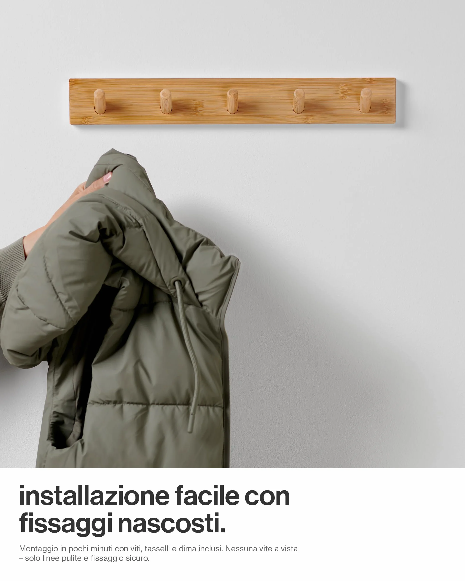 Appendiabiti da Parete Legno 5 Ganci 43 cm Moderno LARHN