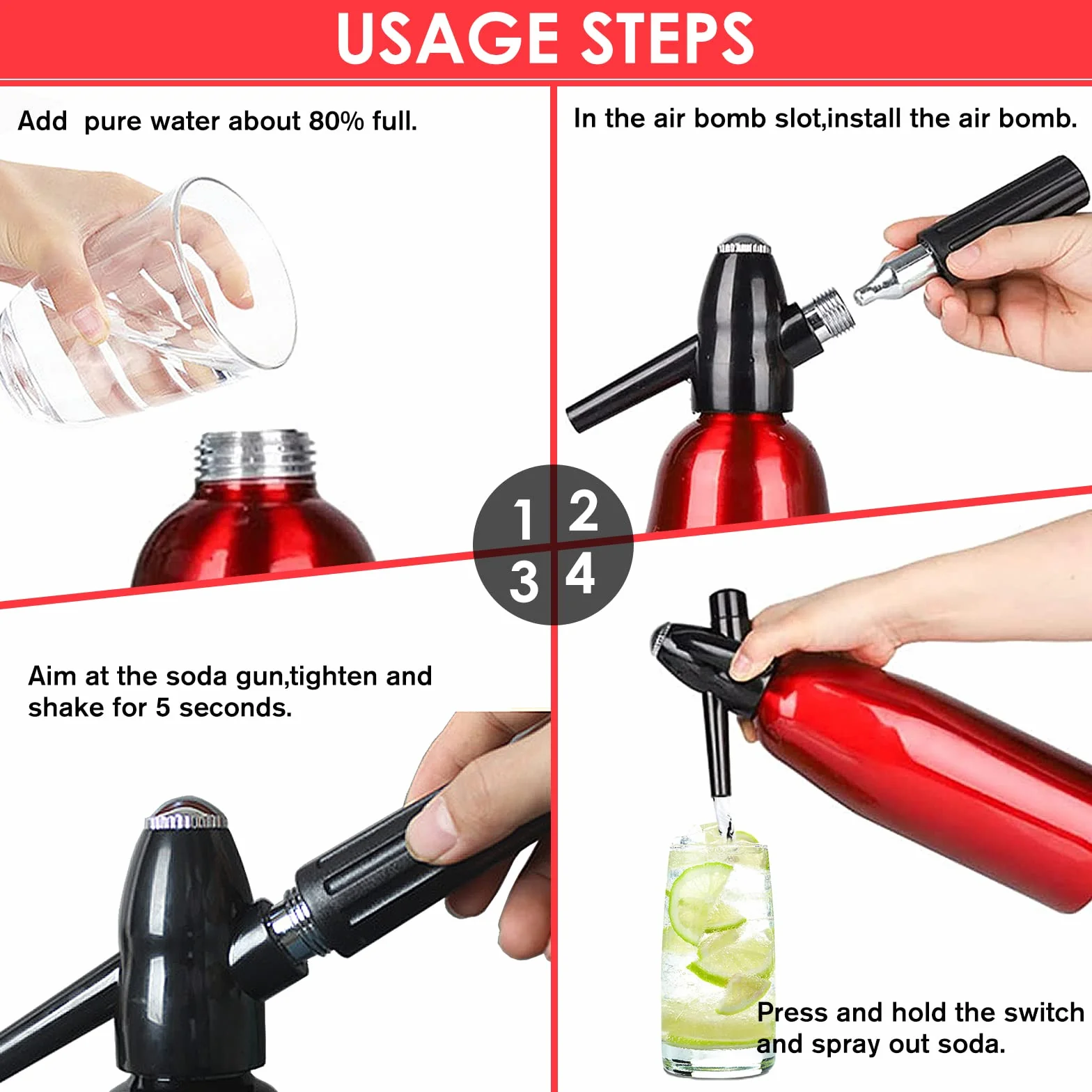 Soda Maker | Soda Maker Portatile | Soda Siphon Bottle con Regolatore di Pressione | Aluminium Sparkling Water Maker per Succhi di Frutta Fatti in Casa, Mojito, Cocktail, Bevande