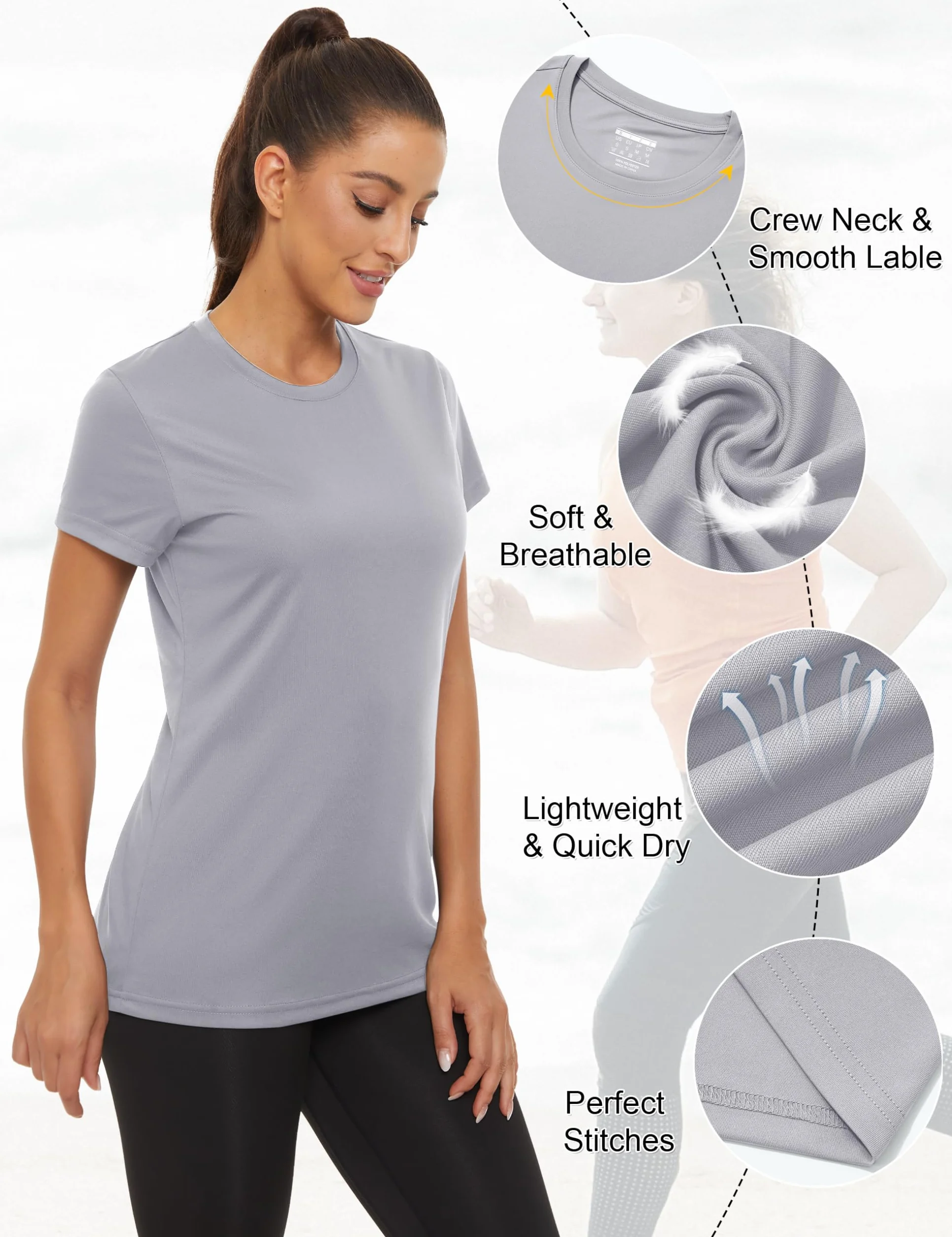 TACVASEN Magliette Donna UPF 50+ Maniche Corte Collo Rotondo Rapida Asciugatura UV