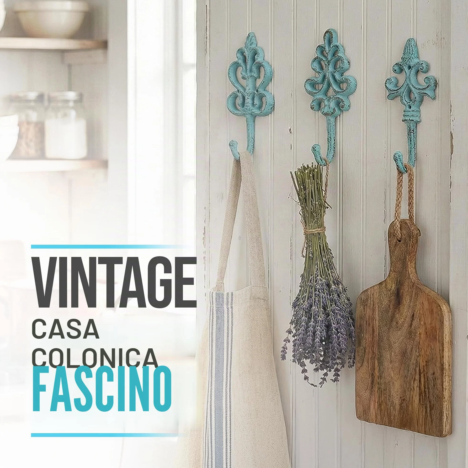 Comfify Ganci decorativi da parete in ghisa, stile rustico, set da 3, blu