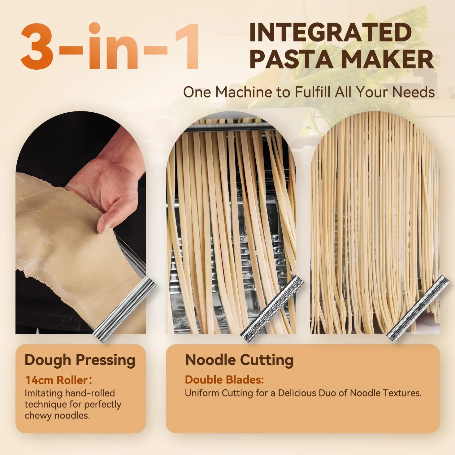 Moongiantgo Macchina per la Pasta Elettrica Pasta Macchina Fresca Acciaio Inox con Lame da 1,5 mm Fine e 4 mm Piatta, 9 Grado di Spessore Regolabile 0,3-3mm, Per Fettuccine, Tagliolini, Spaghetti