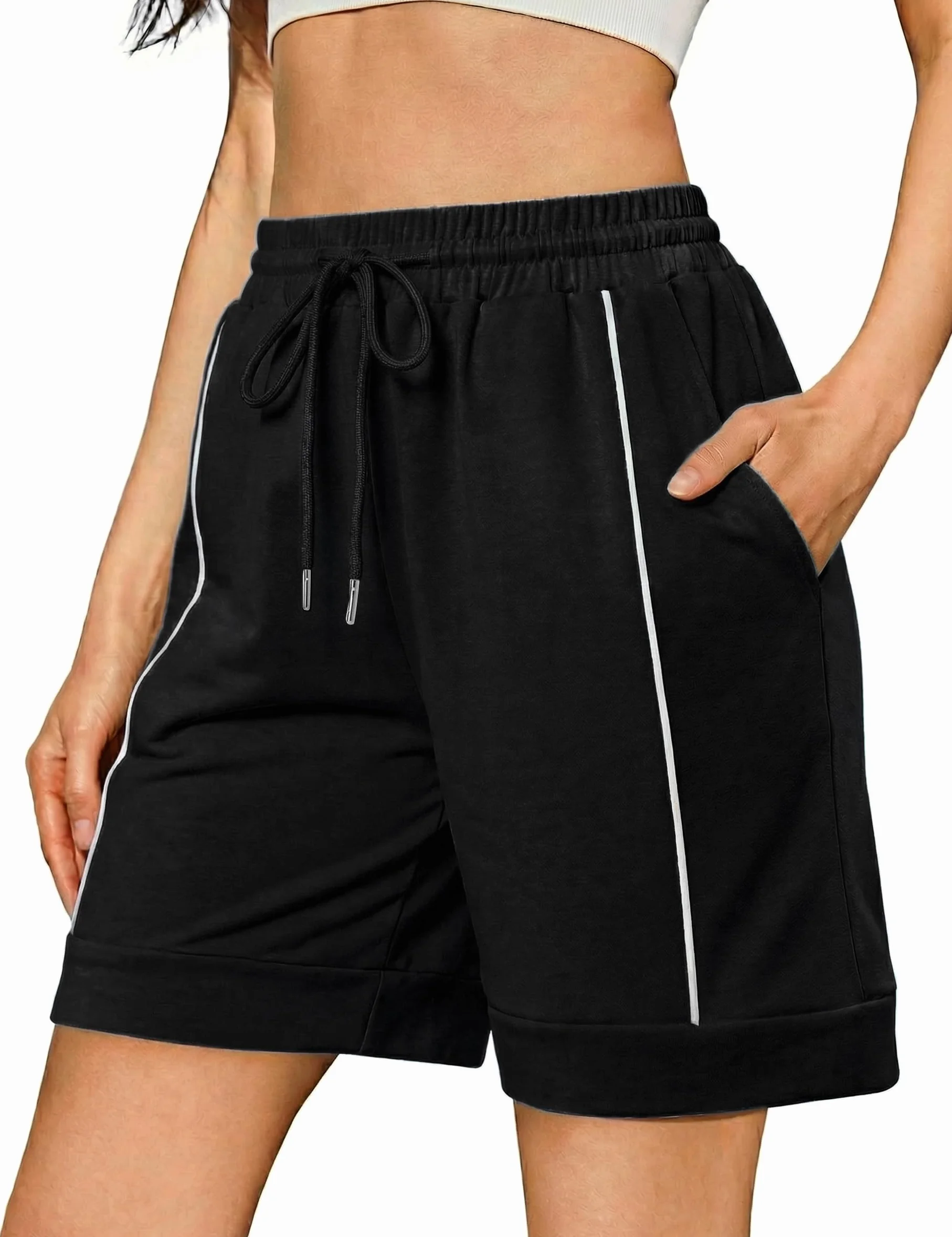 Litherday Pantaloncini Donna Estivi 95% Cotone Shorts Sportivi Larghi con Tasche Vita Alta Traspiranti per Jogging Ciclismo Yoga Fitness Casual S-XXL
