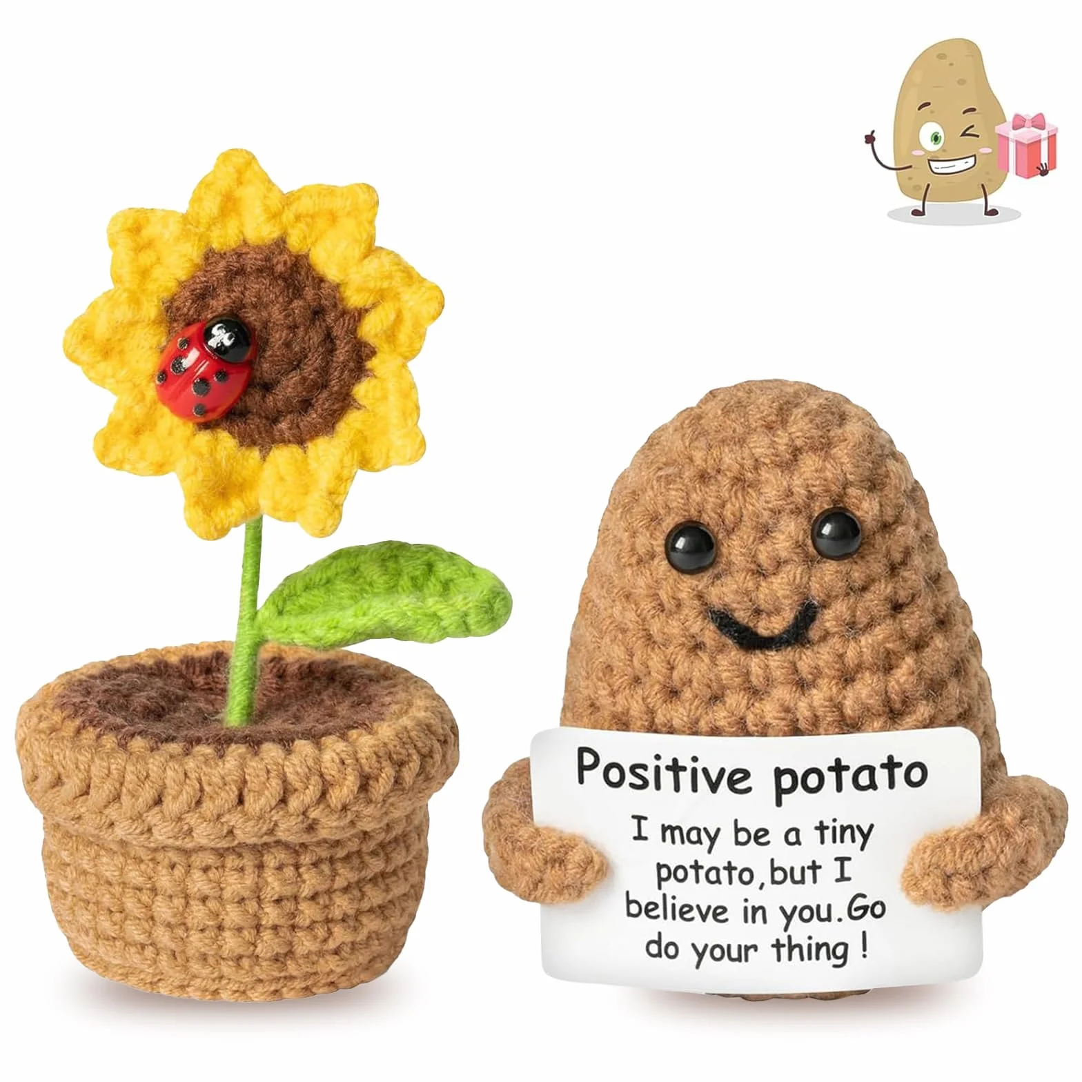 Mini Knitted Potato Set Pocket Hug Creative Knitted Wool Potato Girasole Doll Girasole per donne, regalo di addio, migliore amica