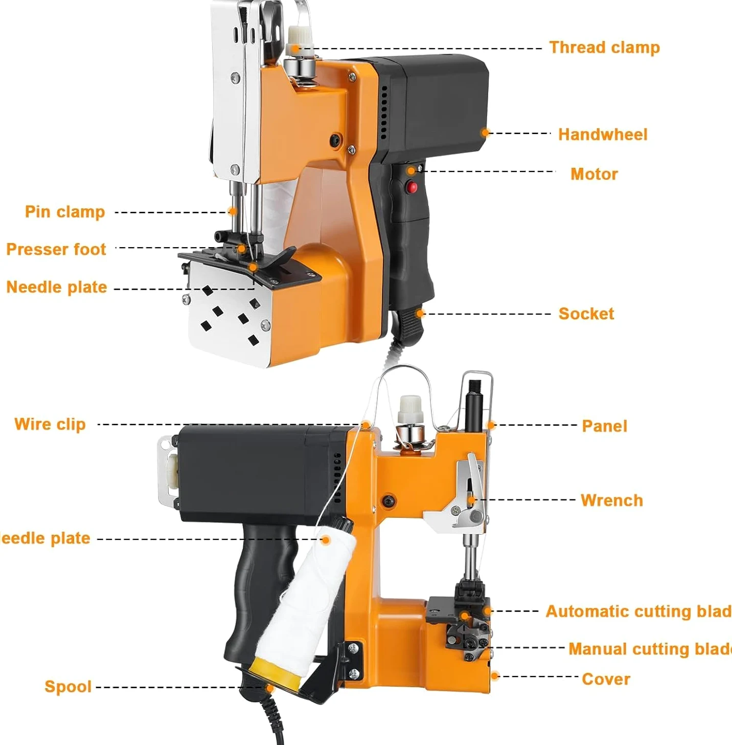 Macchina da Cucire Manuale Portatile, per Sacchetti di Sacco/Tessuto/Riso/Carta/plastica, 220V (Giallo)