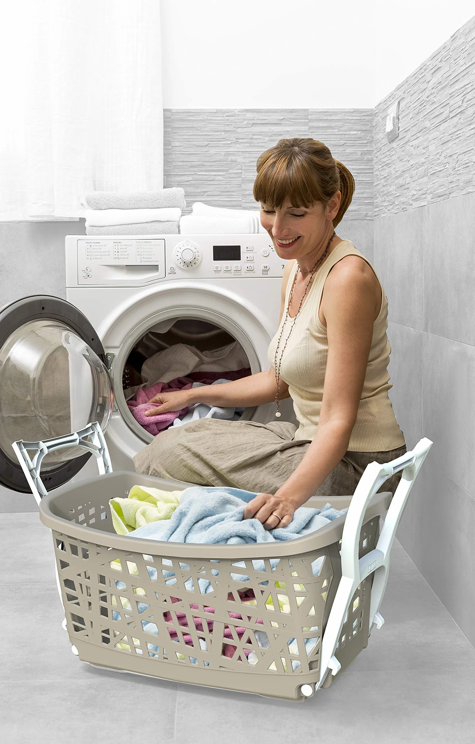 Cesta per bucato, Gambe reclinabili, Stand up, in Resina, Blu, 60,5x39,5x43 /65h cm, 44 lt