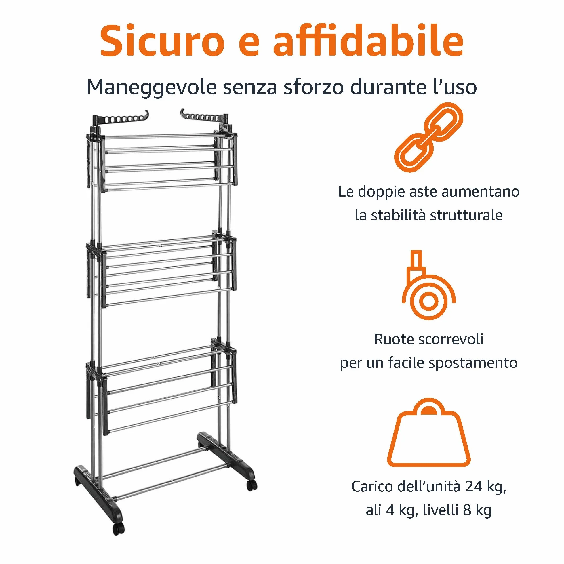Amazon Basics Stendibiancheria a torre da interni 4-livelli, Bianche