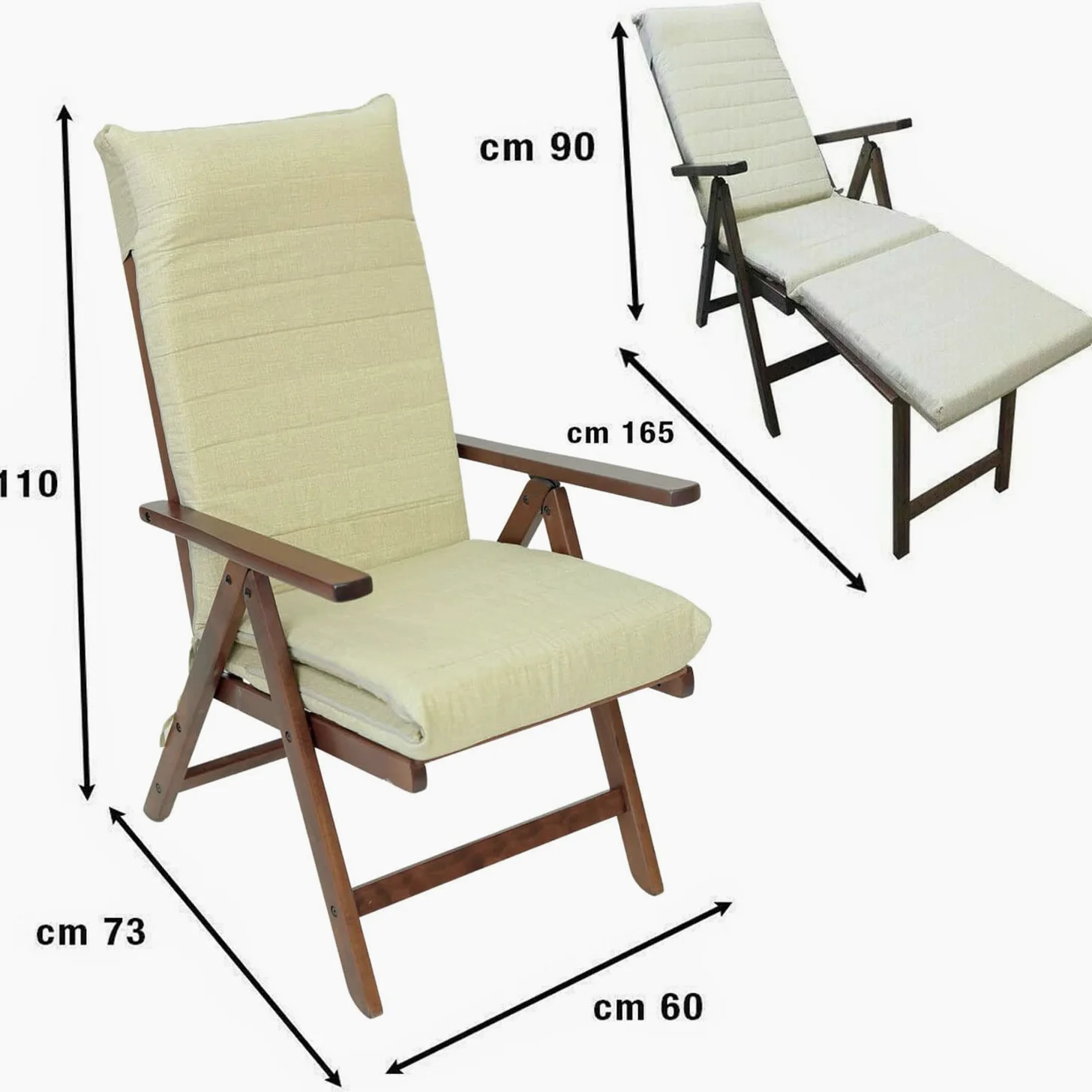 Marvin Poltrona Realx Sedia Reclinabile con Poggiapiedi Tessuto Cuscino Sfoderabile Imbottita in Legno di Faggio Prolunga (Beige)