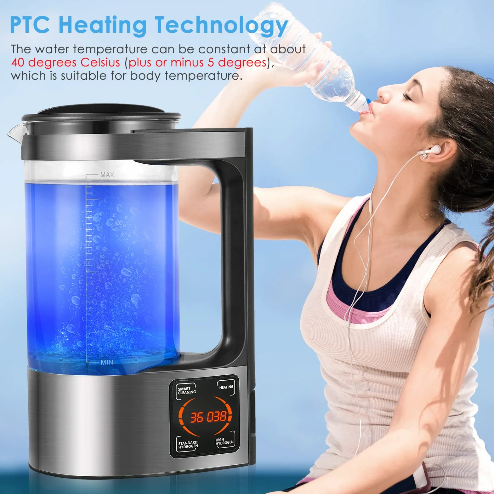 Generatore di Acqua Idrogenata 2L, Macchina Acqua Ricco d'Idrogeno Portatile con Display LED e Termostato
