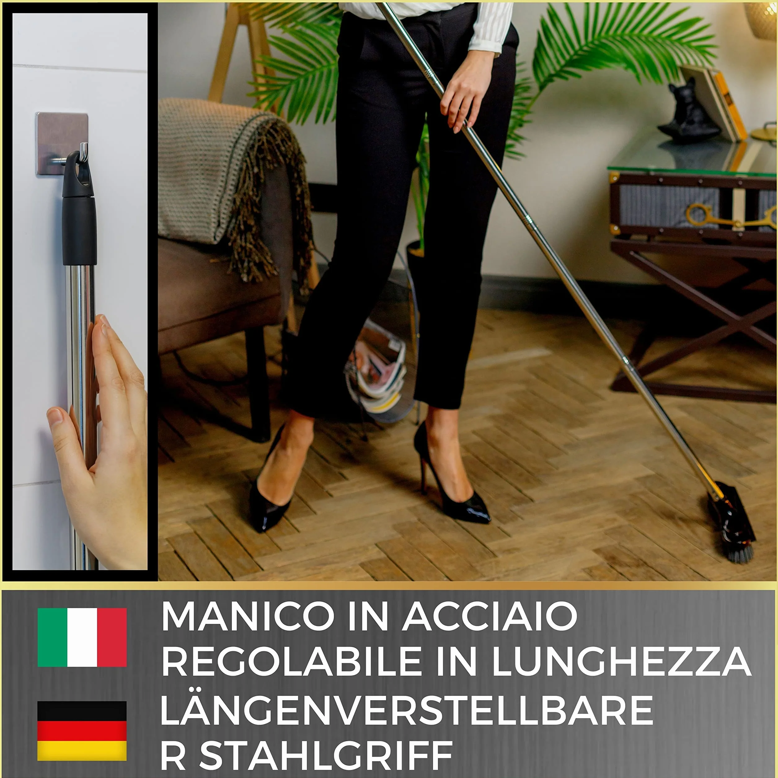 Spazzolone Telescopico Per Pavimenti Esterni con Manico