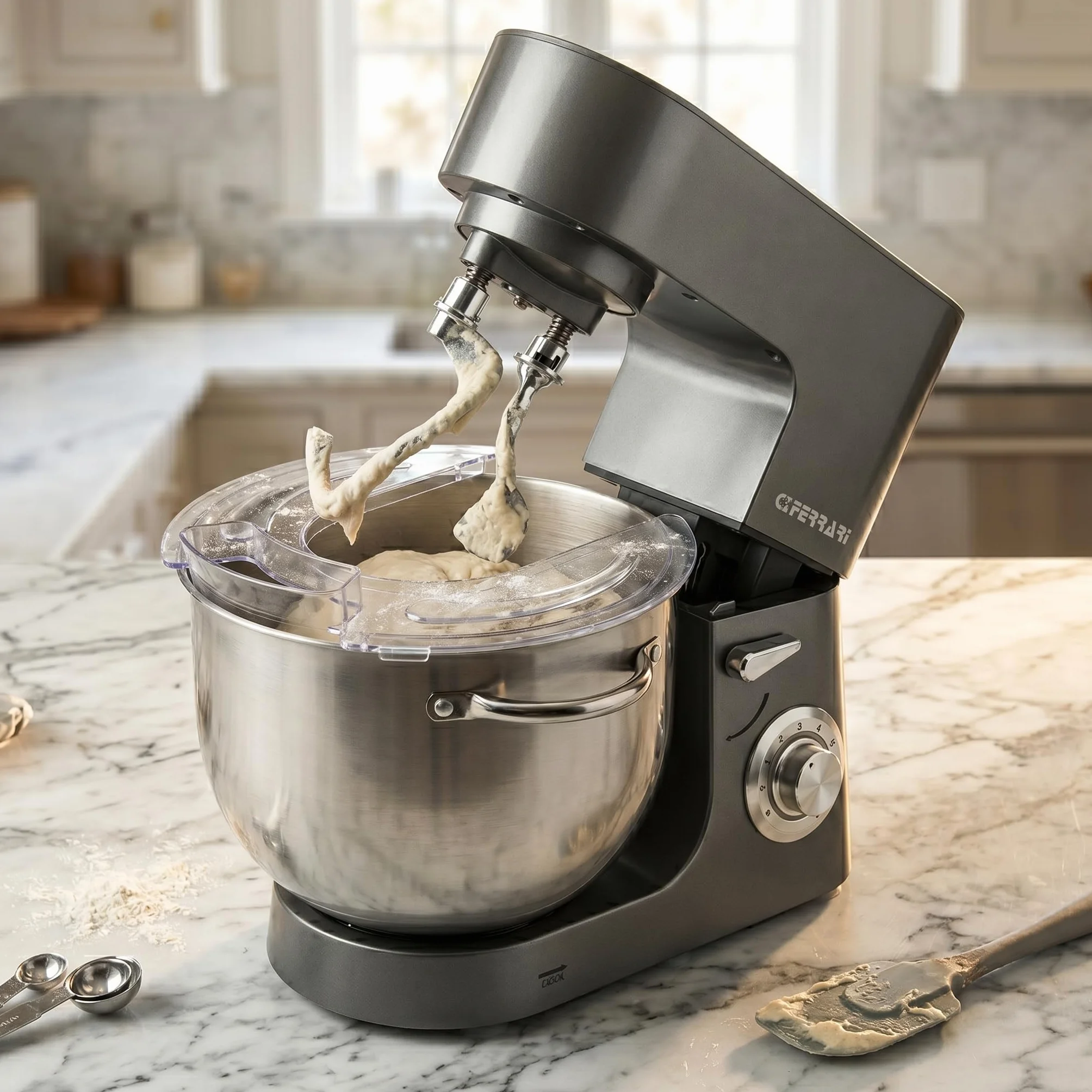 G3 Ferrari G20164 Pastaio Come a Mano Impastatrice Planetaria, 1800 W, 8 Litri, Contenitore inox con maniglie, Doppio Gancio, 8 Velocità, Funzionamento Pulse, Accessori inclusi