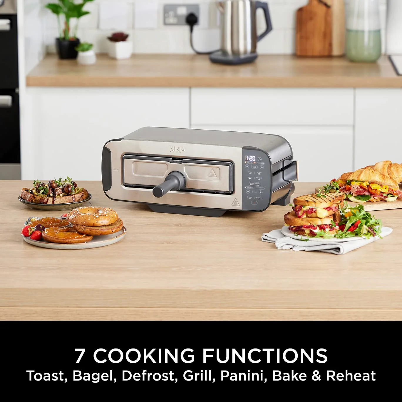 Ninja Foodi ST202UK ST202UK - Tostapane 3 in 1 con design a ribalta, 7 funzioni di cottura, 7 tonalità di toast, include pressa per panini, vassoio da forno e vassoio per briciole, in acciaio inox