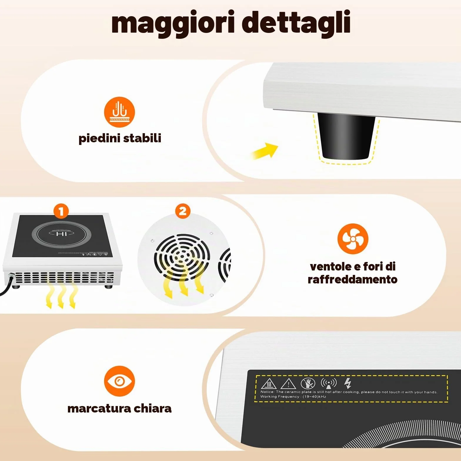 Piano cottura a induzione professionale 3500 W (35 cm) – fornello a induzione con display digitale – spina europea 220 V – regolazione della potenza 10 livelli – ideale per ristorante, cucina e