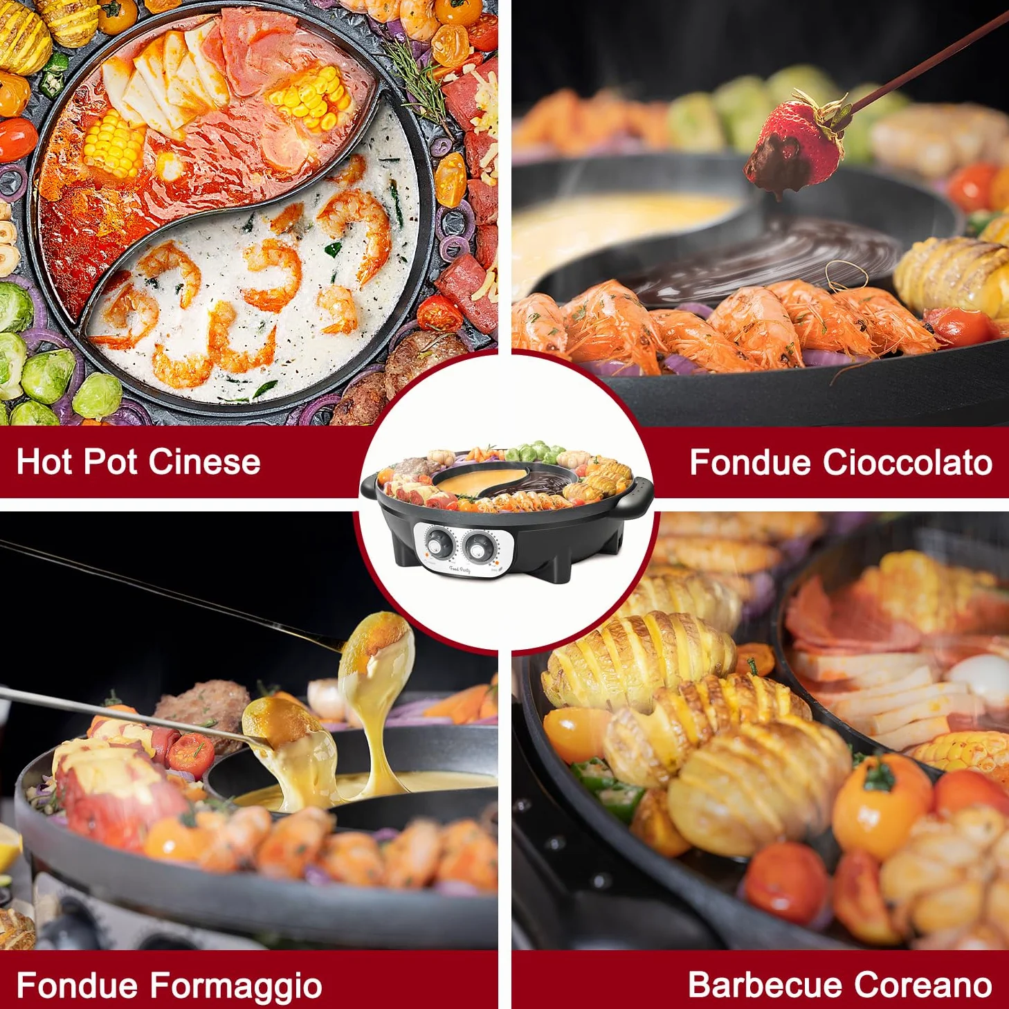 Food Party Hot Pot Elettrico Griglia Elettrica Senza Fumo 220V 2200W 2 in 1 Hotpot Cinese Pentola Calda Electri Korean Grill Barbecue Shabu Shabu Hot Pot