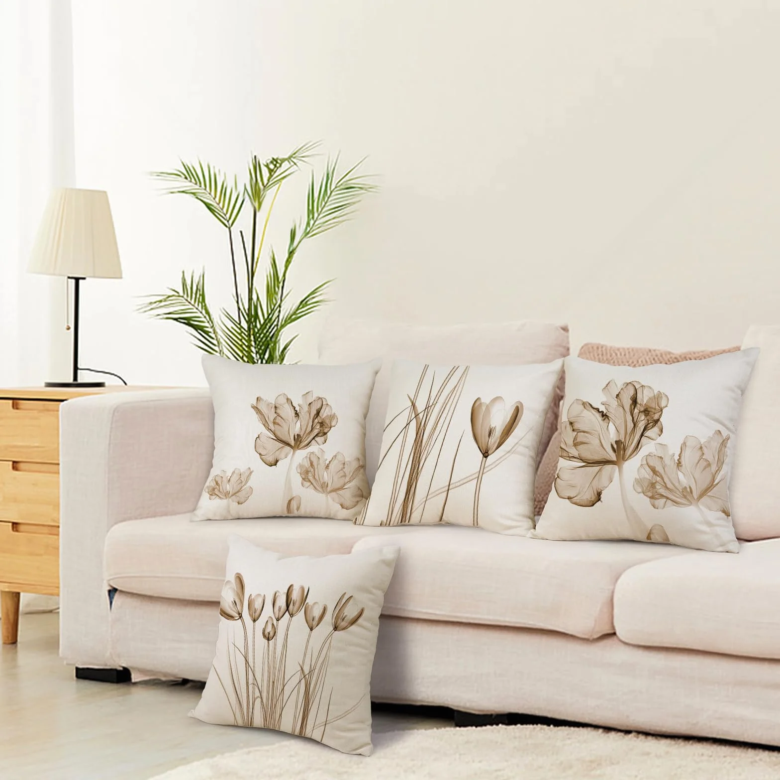 Fodera per Cuscino Decorativa in Lino 40x40 Set di 4 Floreale Pittura ad Acquerello