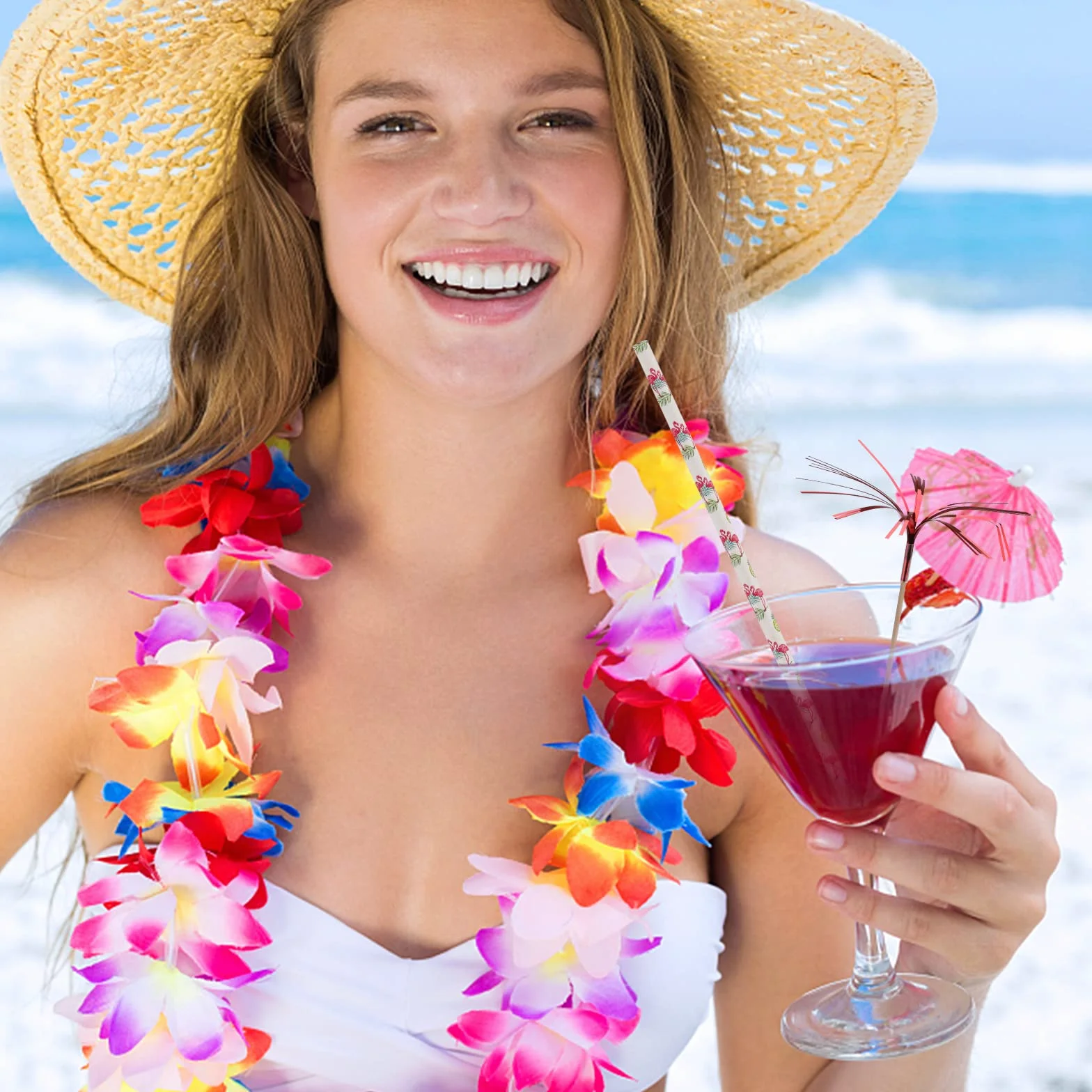 200 cannucce di carta hawaiane biodegradabili, riciclabili, per feste estive, fenicottero, cactus, succo, cocktail, cannucce per compleanno, matrimonio, accessori per feste di aloha