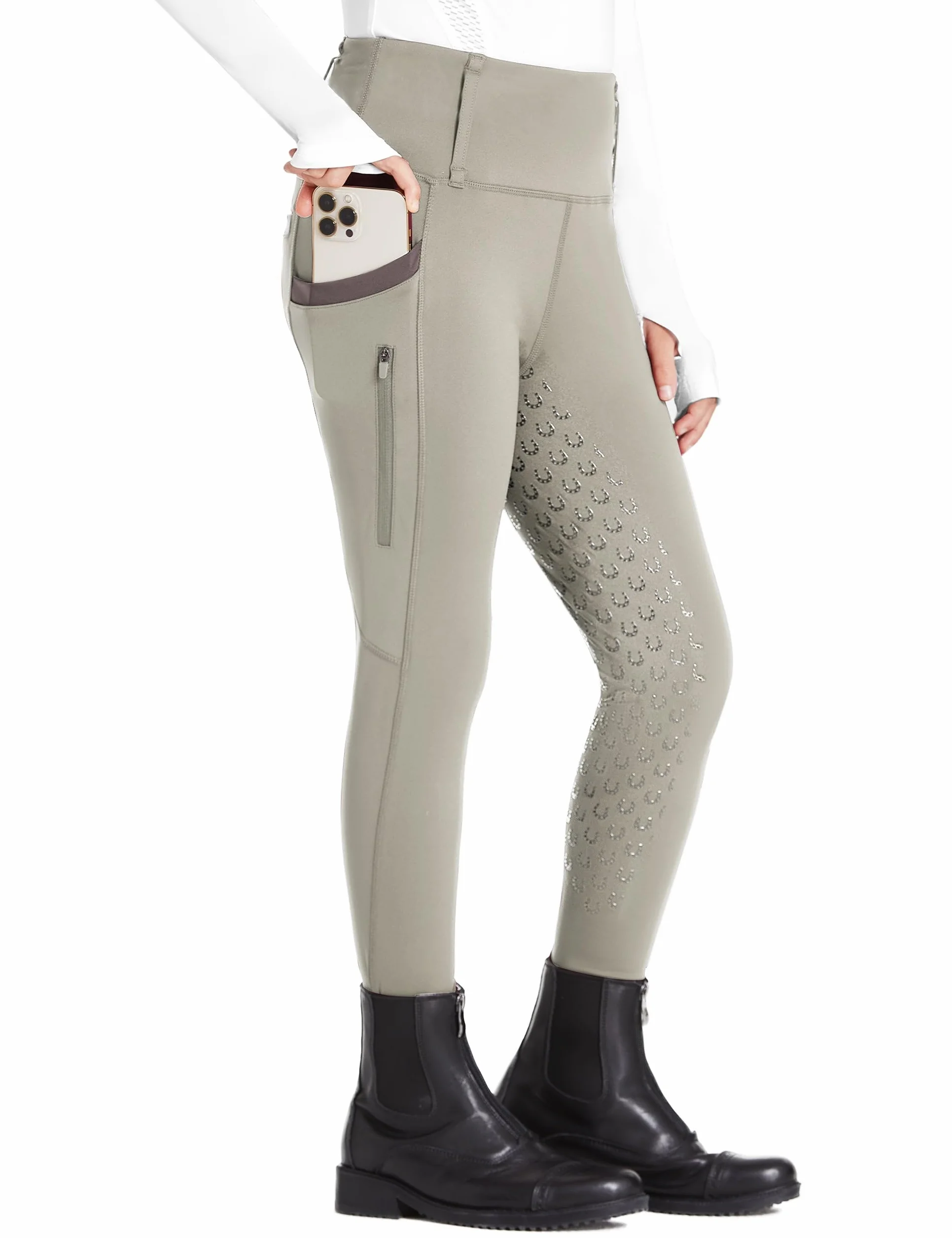 FitsT4 Leggings da Equitazione per Bambine Rivestimento Completo in Silicone Vita Alta