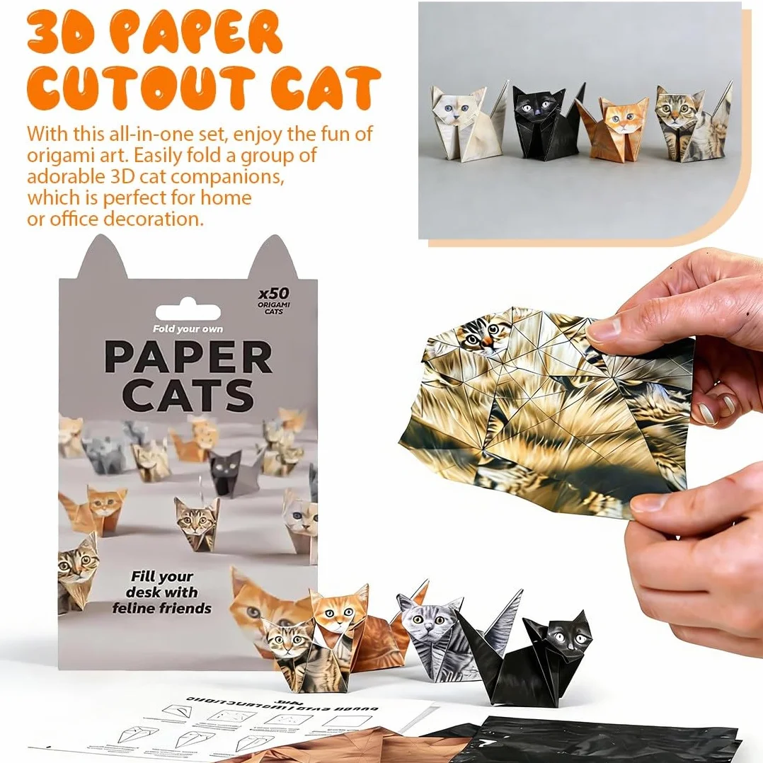 Zestaw Origami 3D Gatti Carta 50 Fogli Kit Fai da Te per Bambini e Adulti