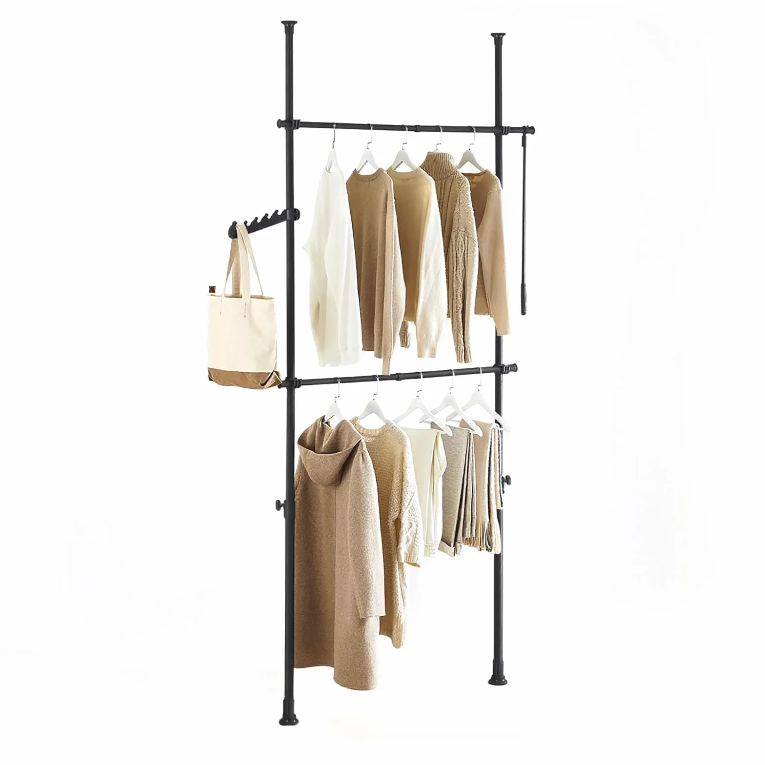 SoBuy Appendiabiti Telescopico, Stand Appendiabiti Robusto, Guardaroba Aperto Regolabile con Barre Appendiabiti per Camera da Letto, Cabina Armadio, Nero FRG109-II-SCH