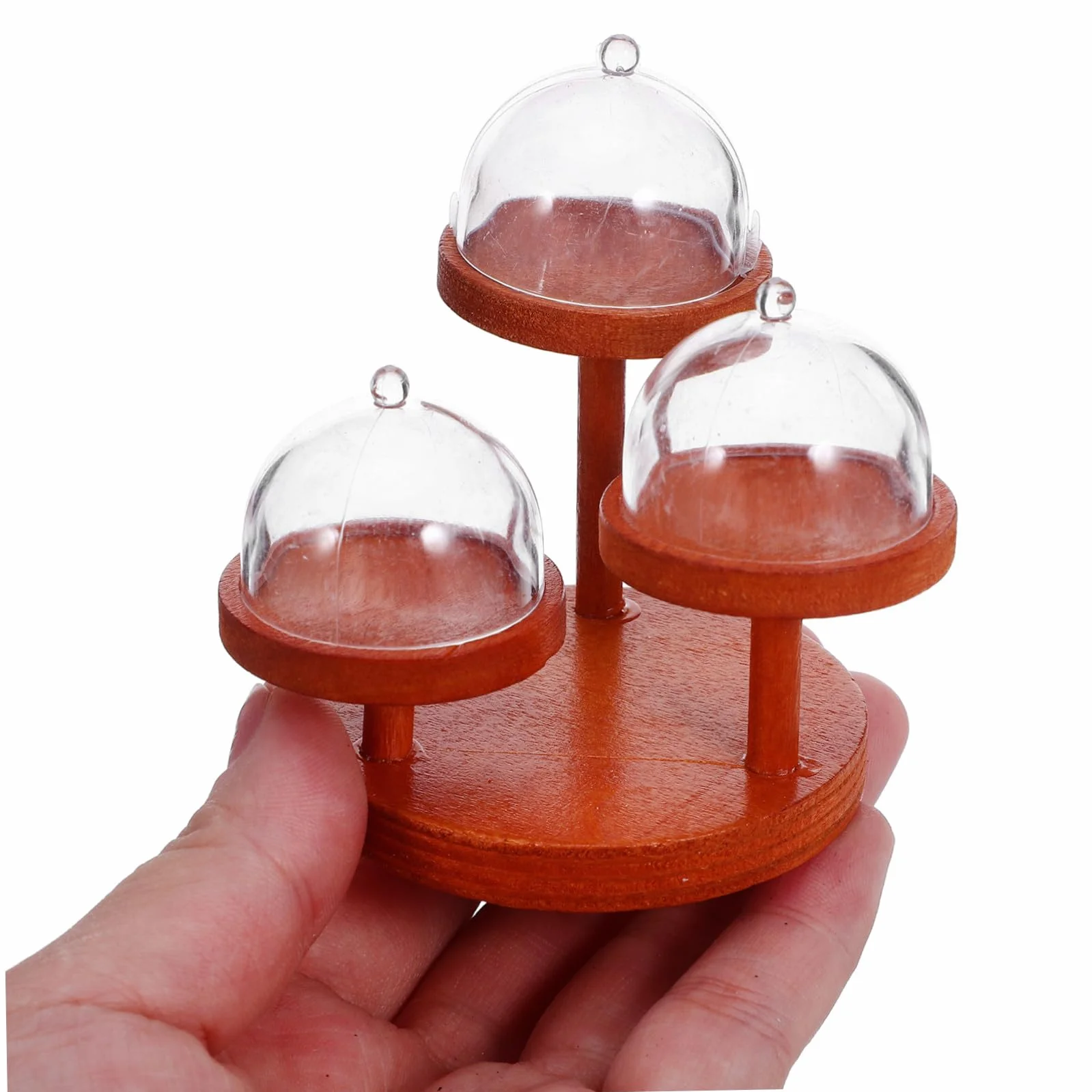 Kisangel 2 Impostati Miniature Stand da Dolci in Legno per Casa delle Bambole Vassoio Piani con Copertura in Plastica Espositore Multistrato