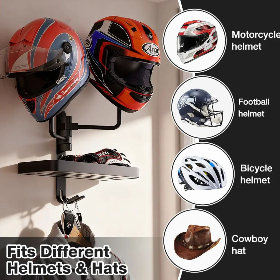 Appendi Casco Moto da Parete Girevole con 2 Sfere Porta Caschi