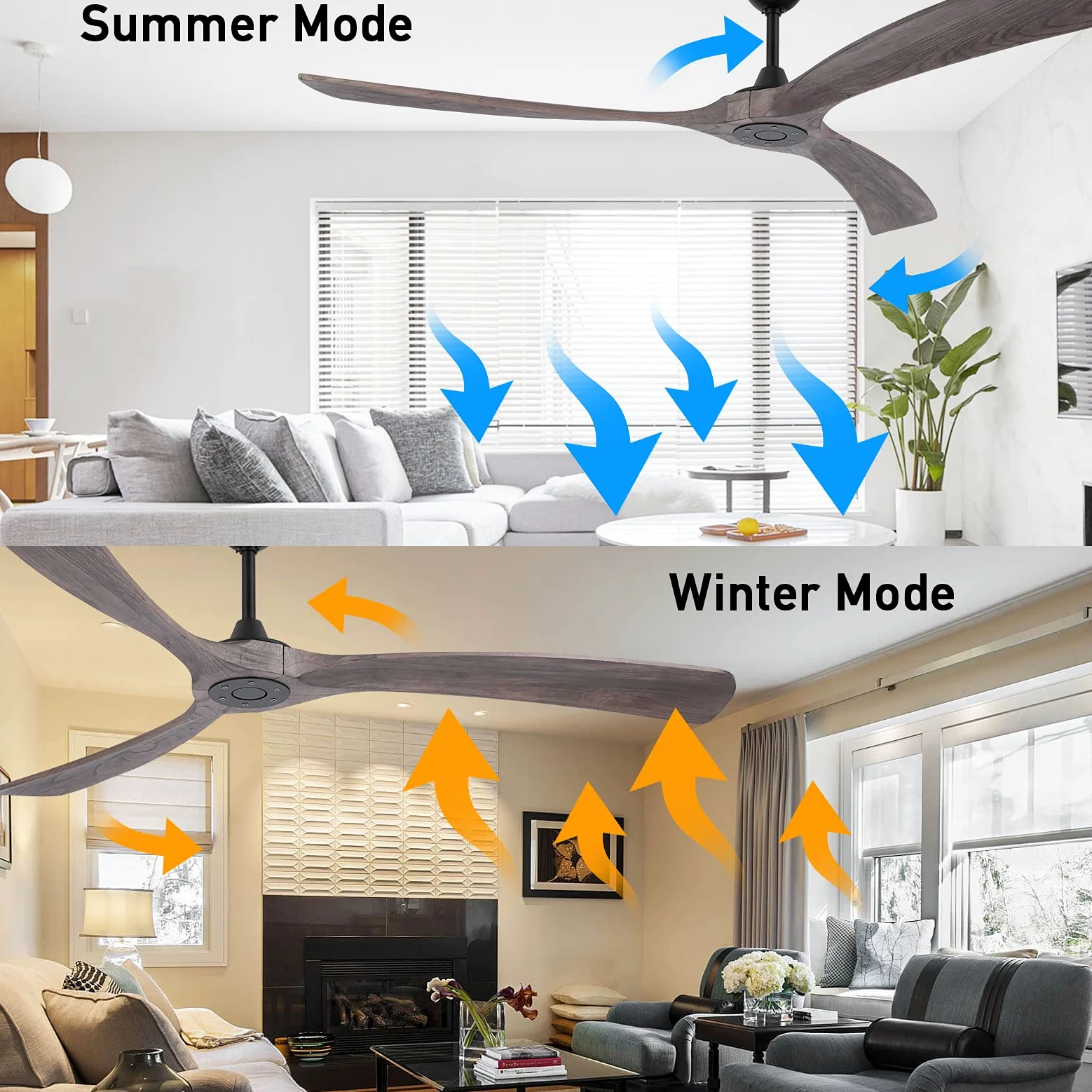 Ovlaim Ventilatore da soffitto con telecomando ali in legno, 6 velocità, IP44 impermeabile per esterno balcone, a risparmio energetico, motore DC super silenzioso, 183 cm, marrone e nero