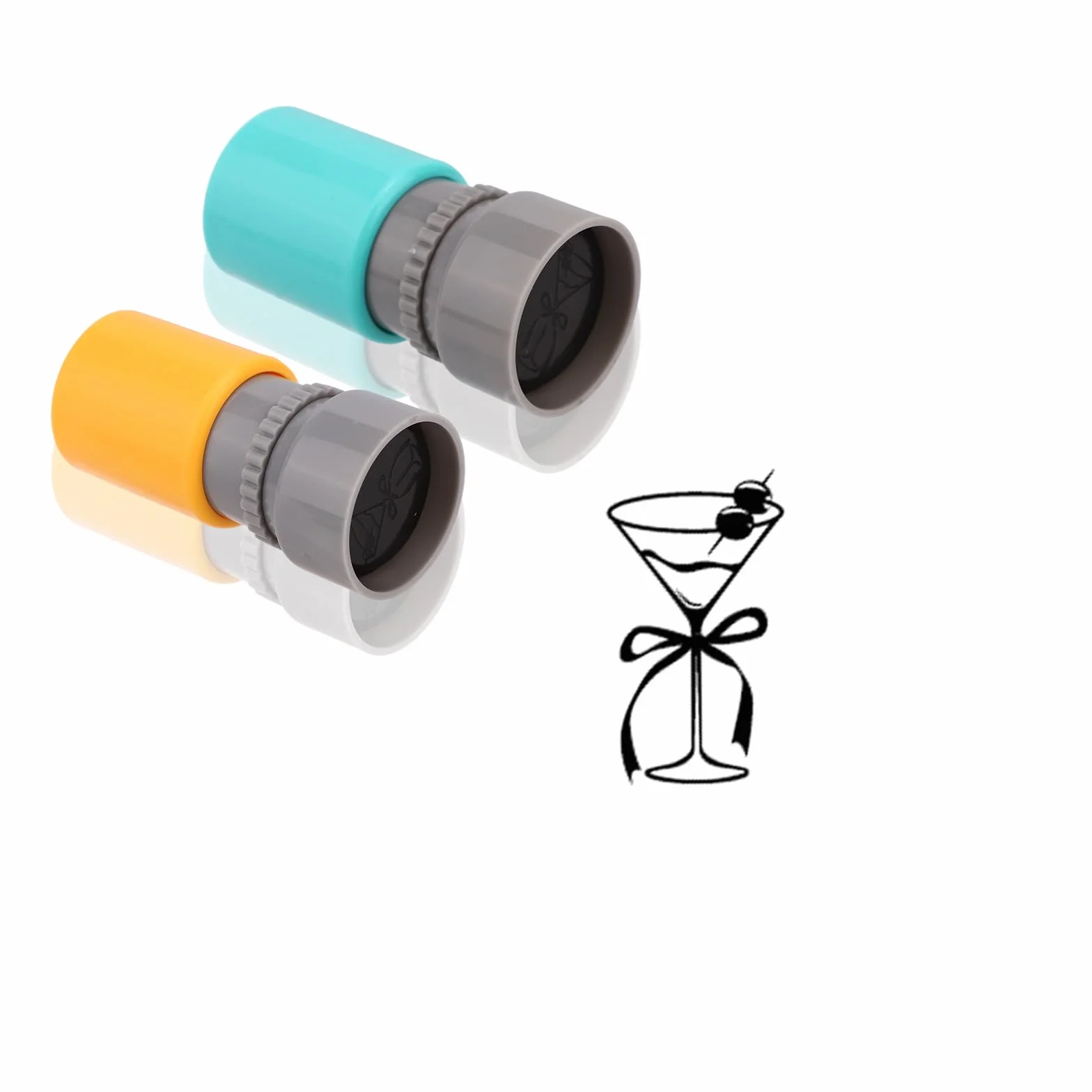 2pz Timbro Bicchiere Martini, Ciano & Giallo Cocktail Timbro Automatico Gomma per Feste Festival Pub Discoteche Carte Fedeltà Promozioni Attività