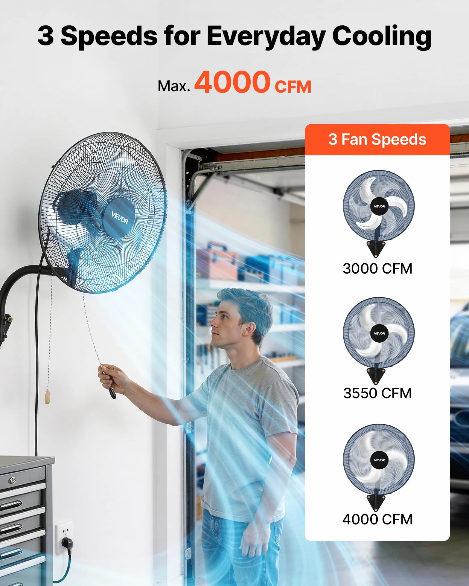 VEVOR Ventilatore da Parete Industriale, 457 mm, Ventilatore Oscillante a Muro, 3 Velocità, Flusso d'Aria Potente, Angolo Regolabile, Adatto per Officine, Garage, Palestre e Ambienti Commerciali