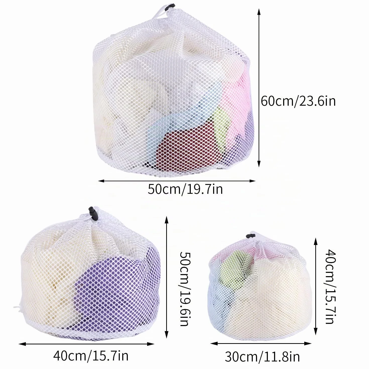 3 Pezzi Sacchetto Lavatrice, 3 Misure Sacchetti Lavatrice Riutilizzabile Biancheria Retina per Lavatrice con Coulisse, Rete Salvabucato per Camicetta Reggiseno Calzini