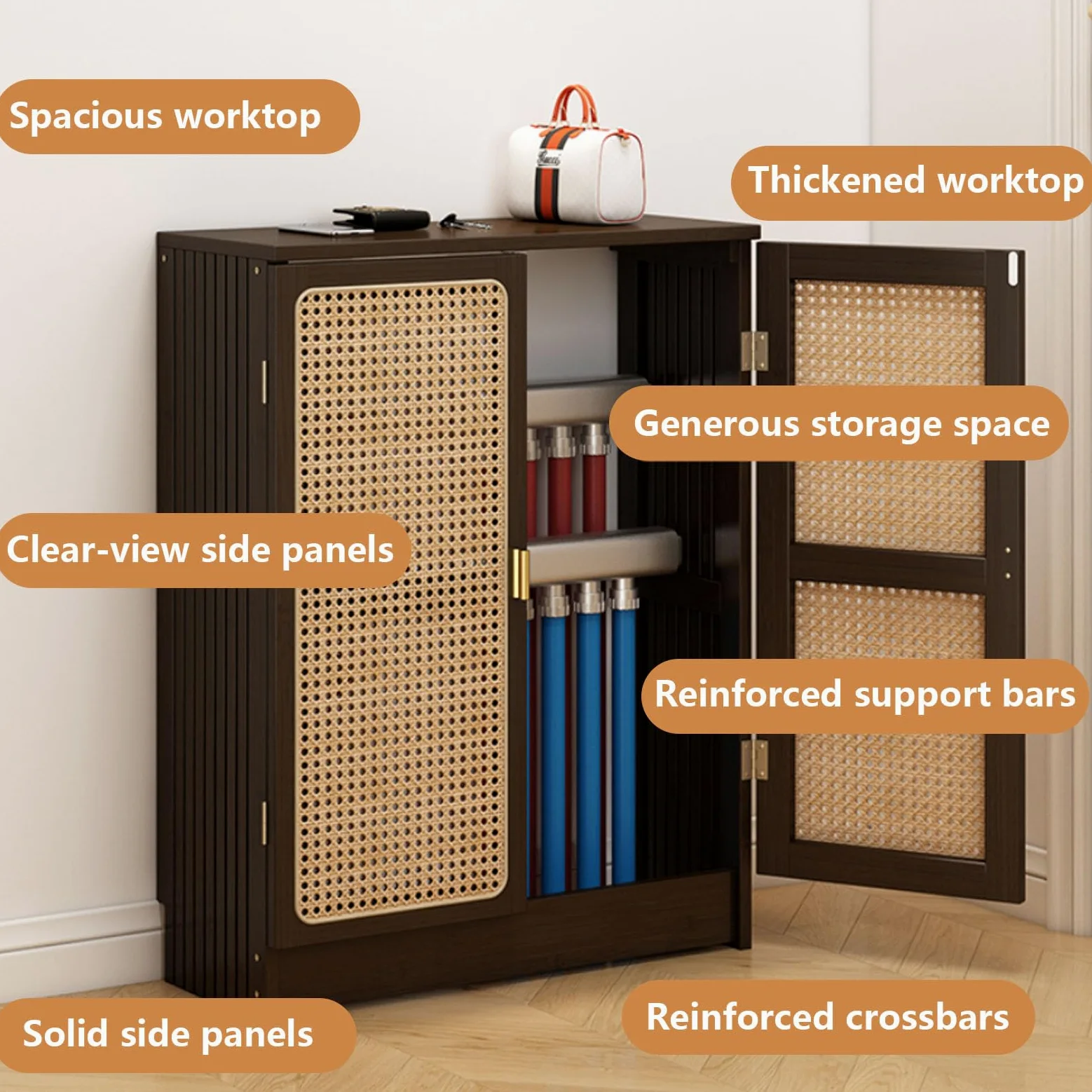 Copritermosifone In Rattan Moderno Copritermosifone In Legno Design a Doppia Anta Con Ampio Piano Lavoro Adatto per Soggiorni e Bagni 50x25x70cm