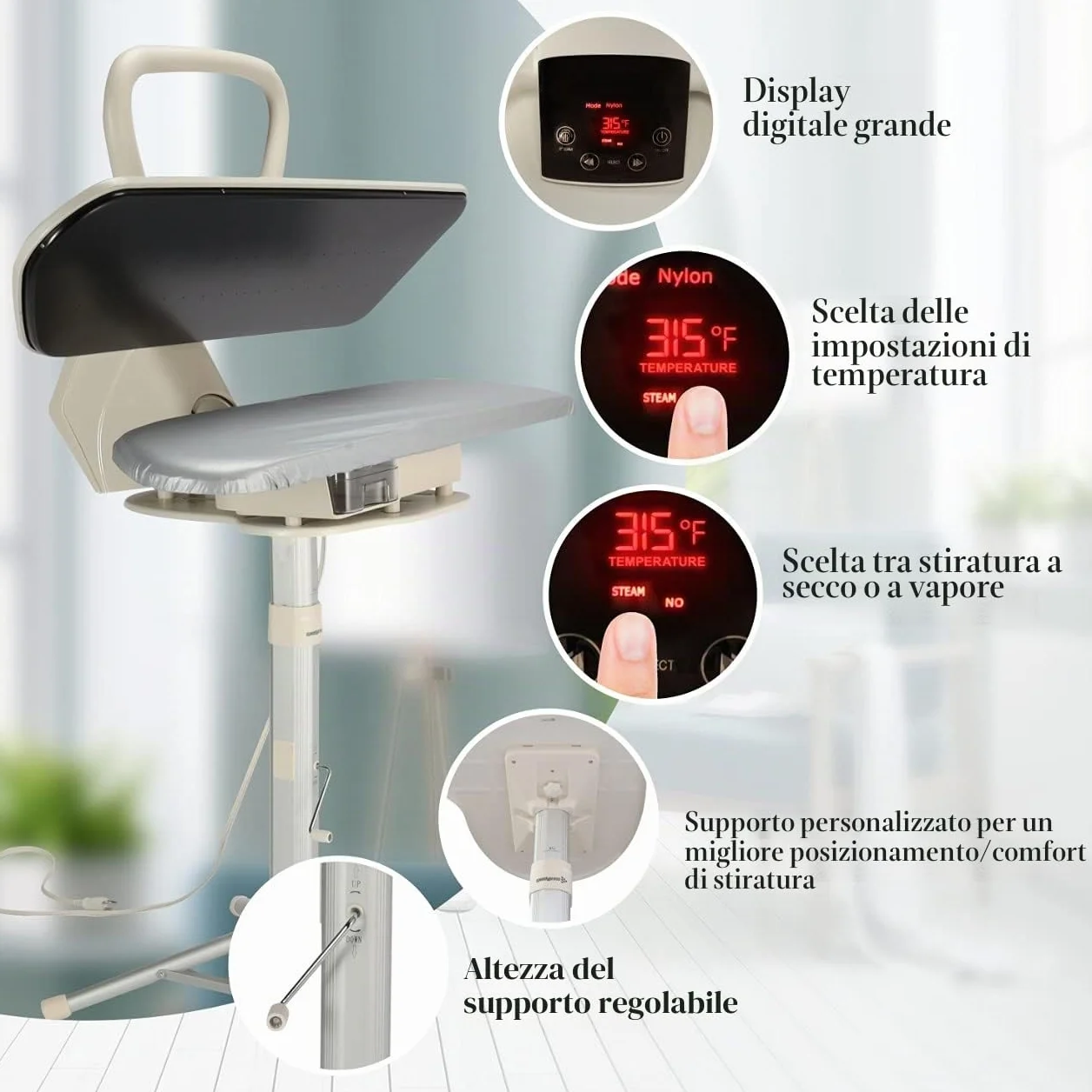 Speedypress Pressa da stiro a vapore 71HD-argento/nero, resistente, professionale, 67 cm, con supporto
