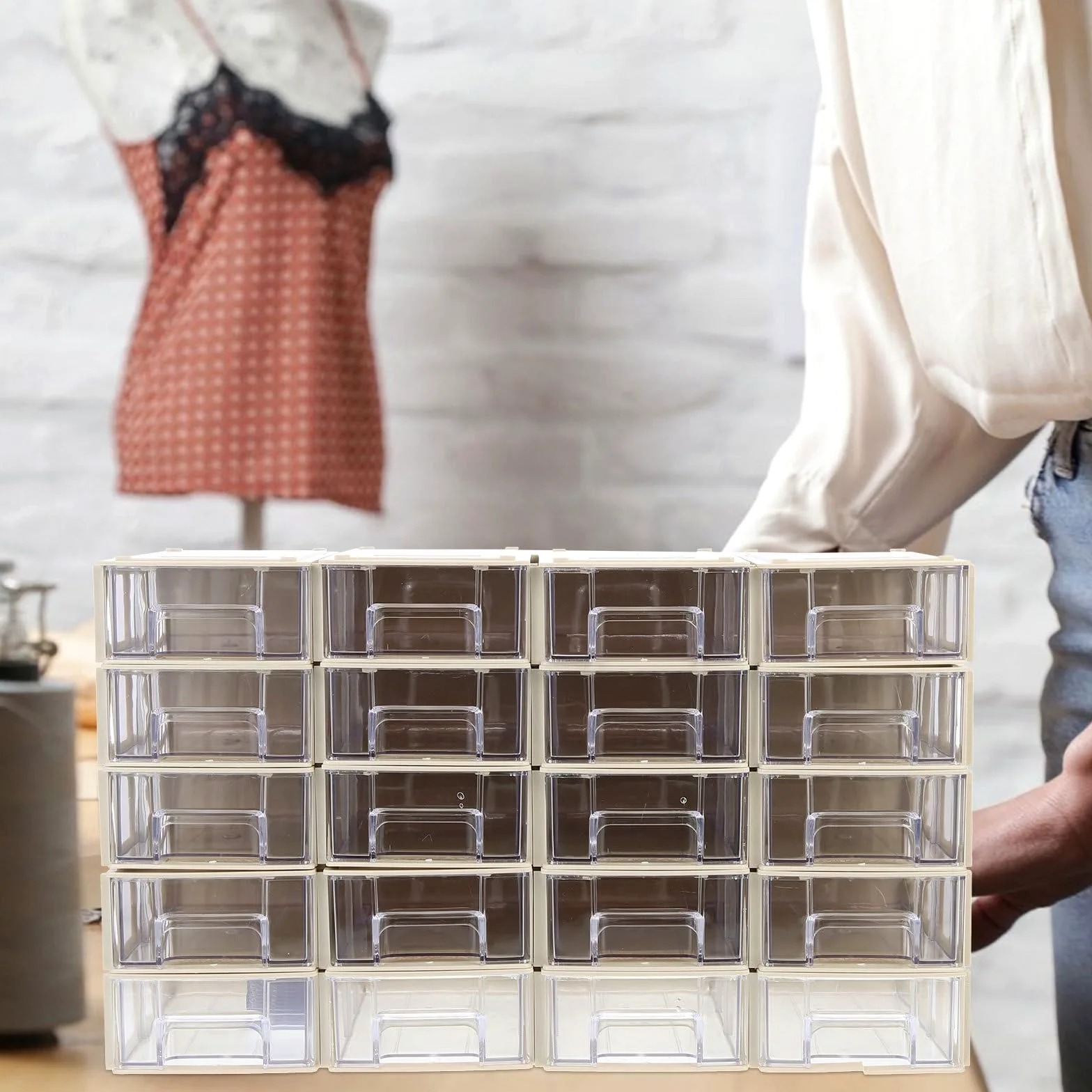 Set da 20 Scatole Portaoggetti in Plastica Cassetti Divisori, Organizer Salvaspazio per Componenti Elettronici e Viti, Mobiletto Multifunzione per Casa, Ufficio e Viaggi