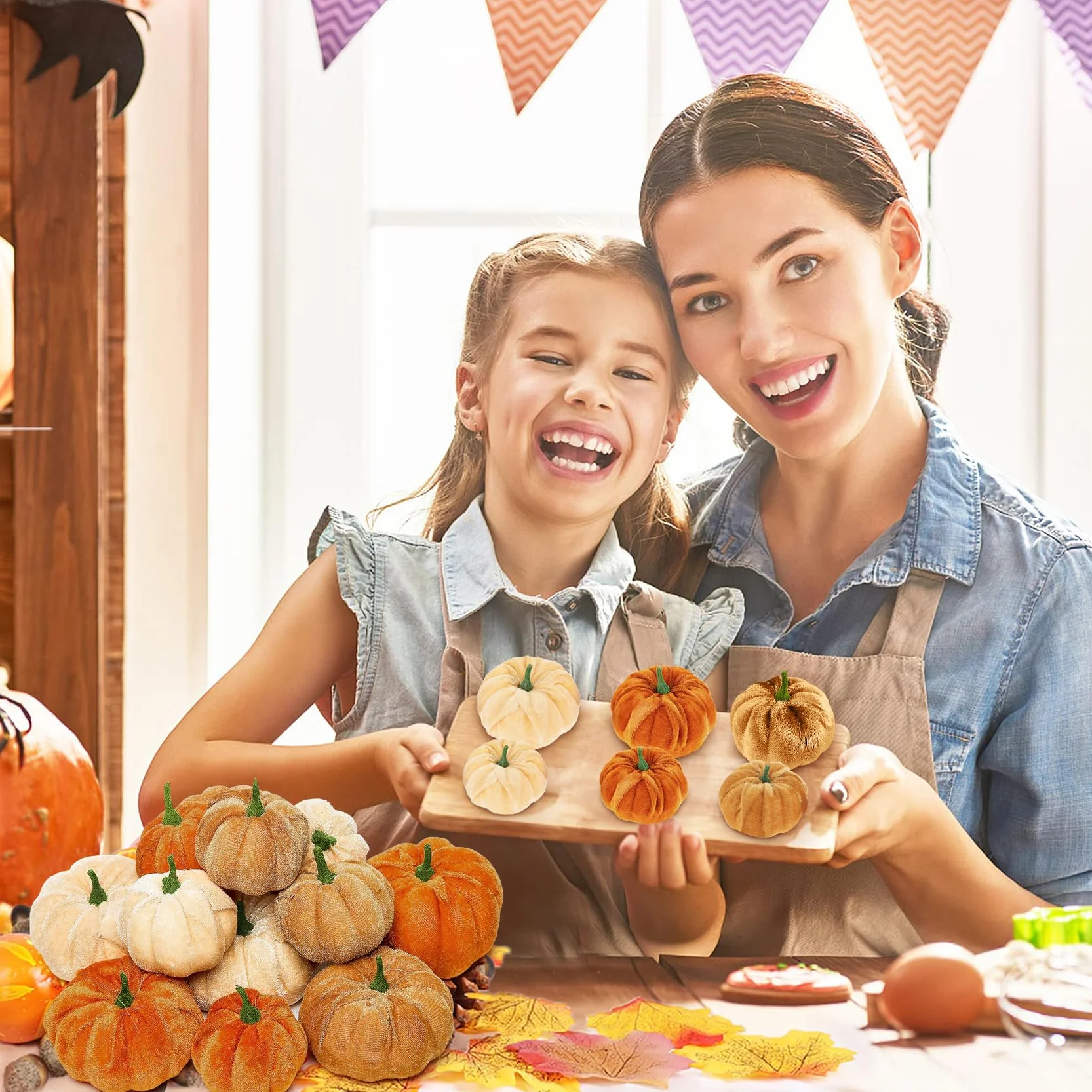Décoration Autunnali Zucca 12 Pezzi Zucche di Velluto Artificiali per Halloween Ringraziamento