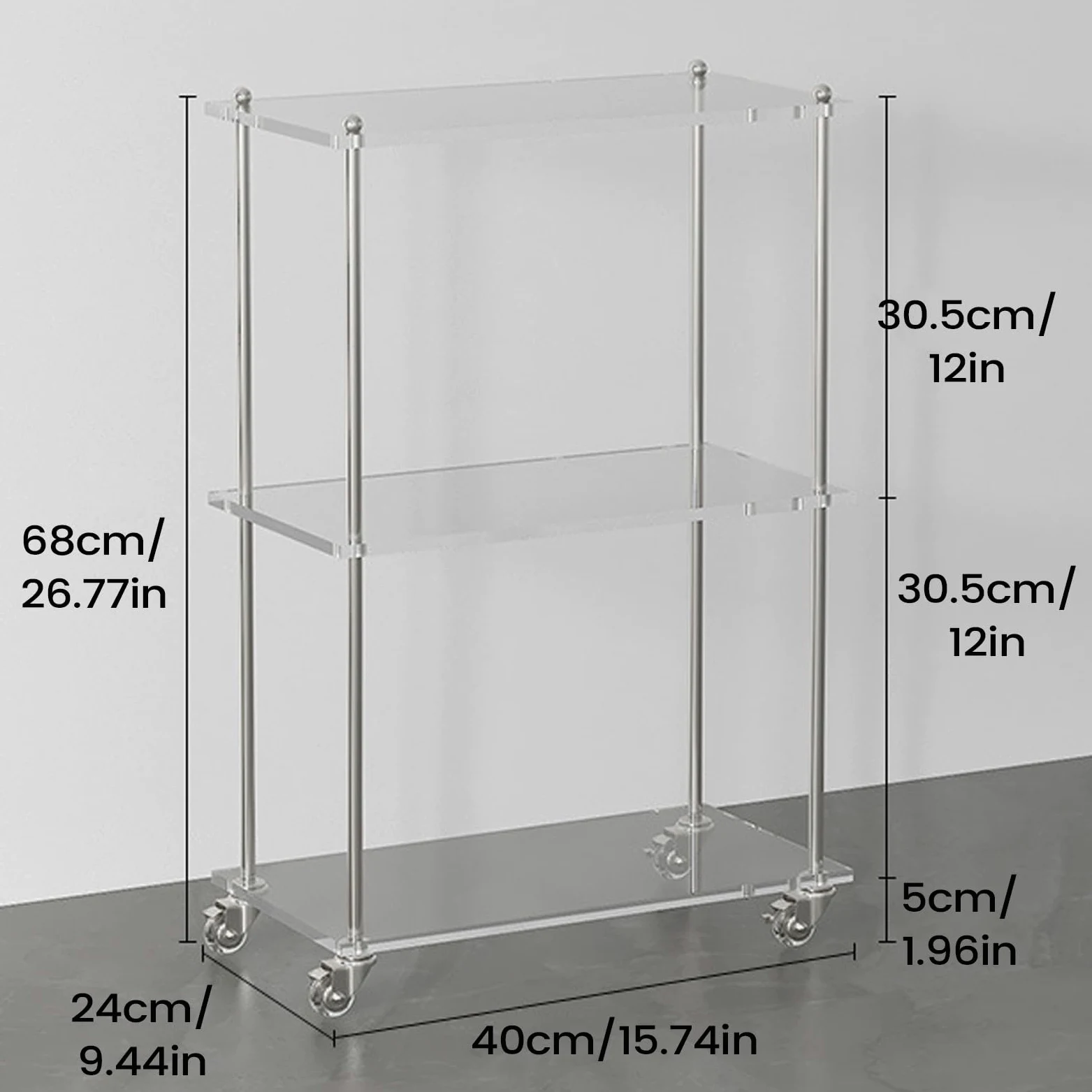 Carrello bar in acrilico a 3 livelli - Portavivande trasparente con ripiani robusti, elegante soluzione per riporre bevande, cucina o bagno, ruote lisce con resistente, casa, appartamento o uff
