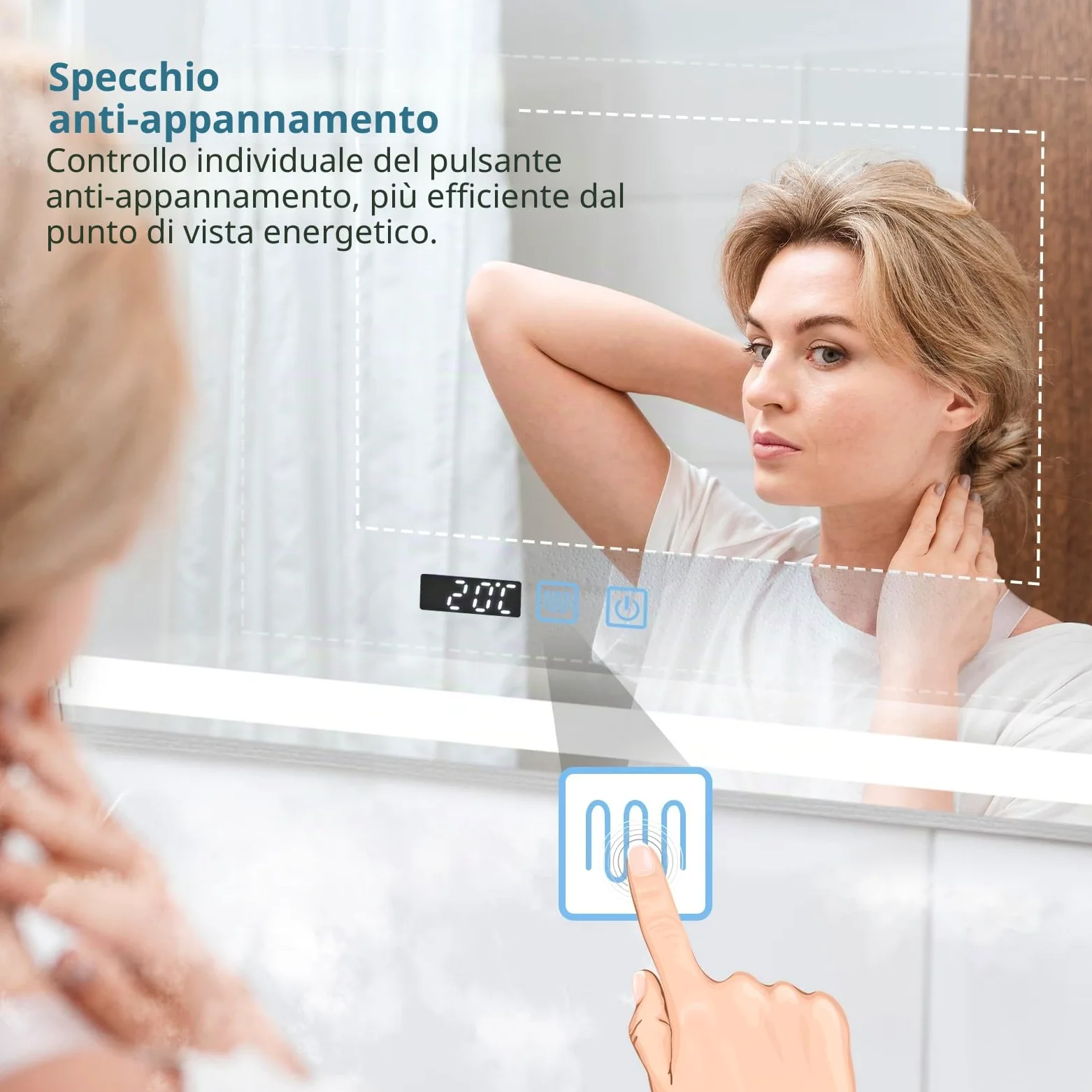 YU YUSING Specchio Bagno con Luce 80x60cm, 3 Colori, Orizzontale Argento