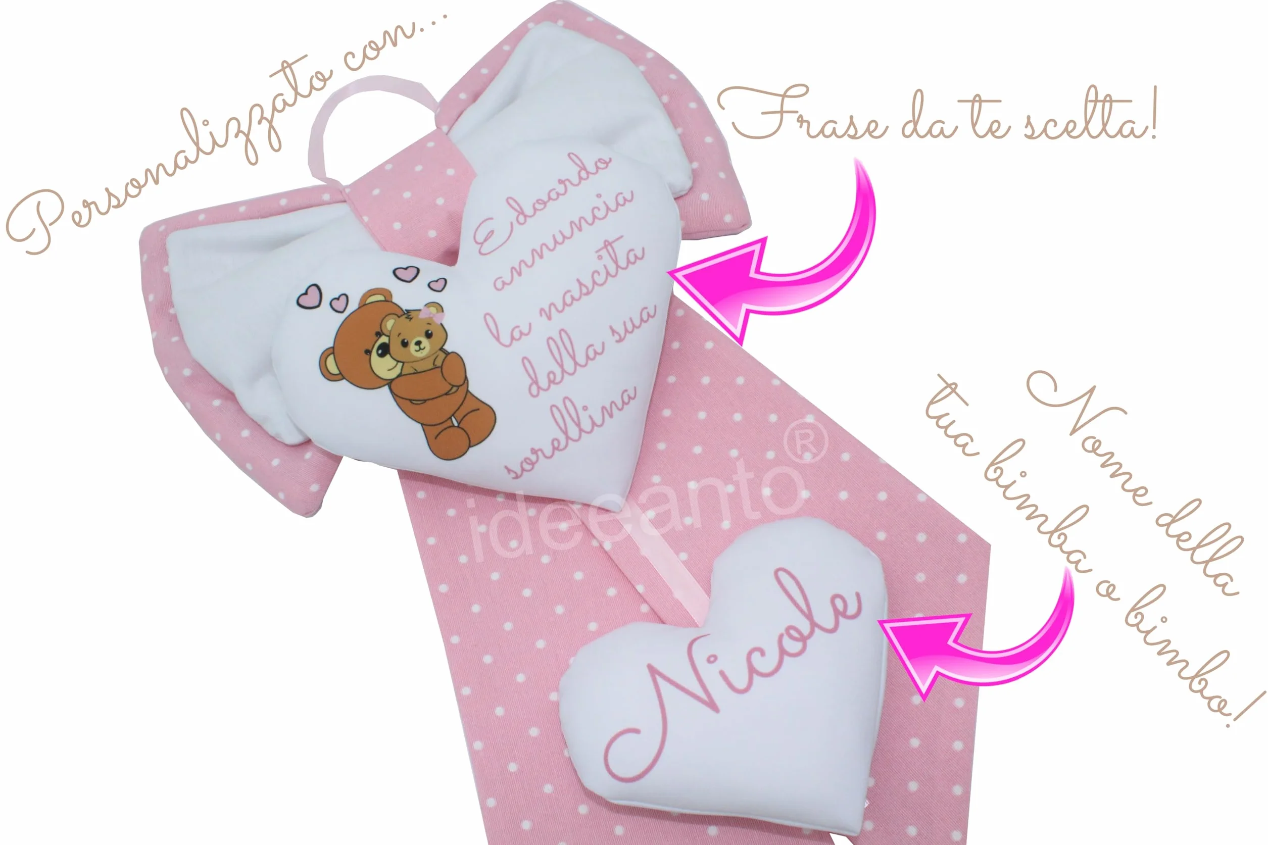 Fiocco nascita personalizzato con nome e frase Made in Italy ideeanto