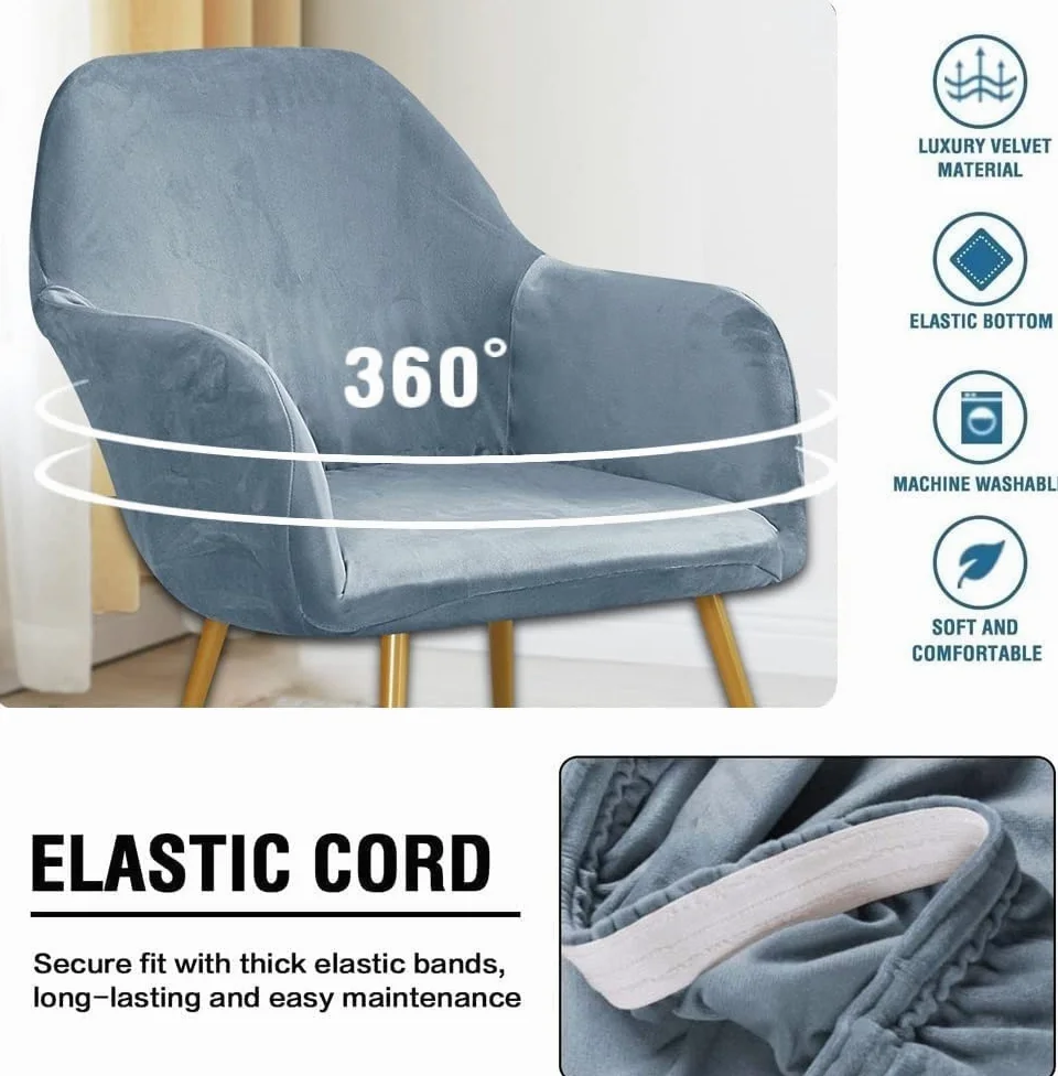 Copripoltrona universale elasticizzato, set da 4 pezzi, protezione elastica moderna per mobili da ufficio, sala da pranzo, cucina, grigio blu