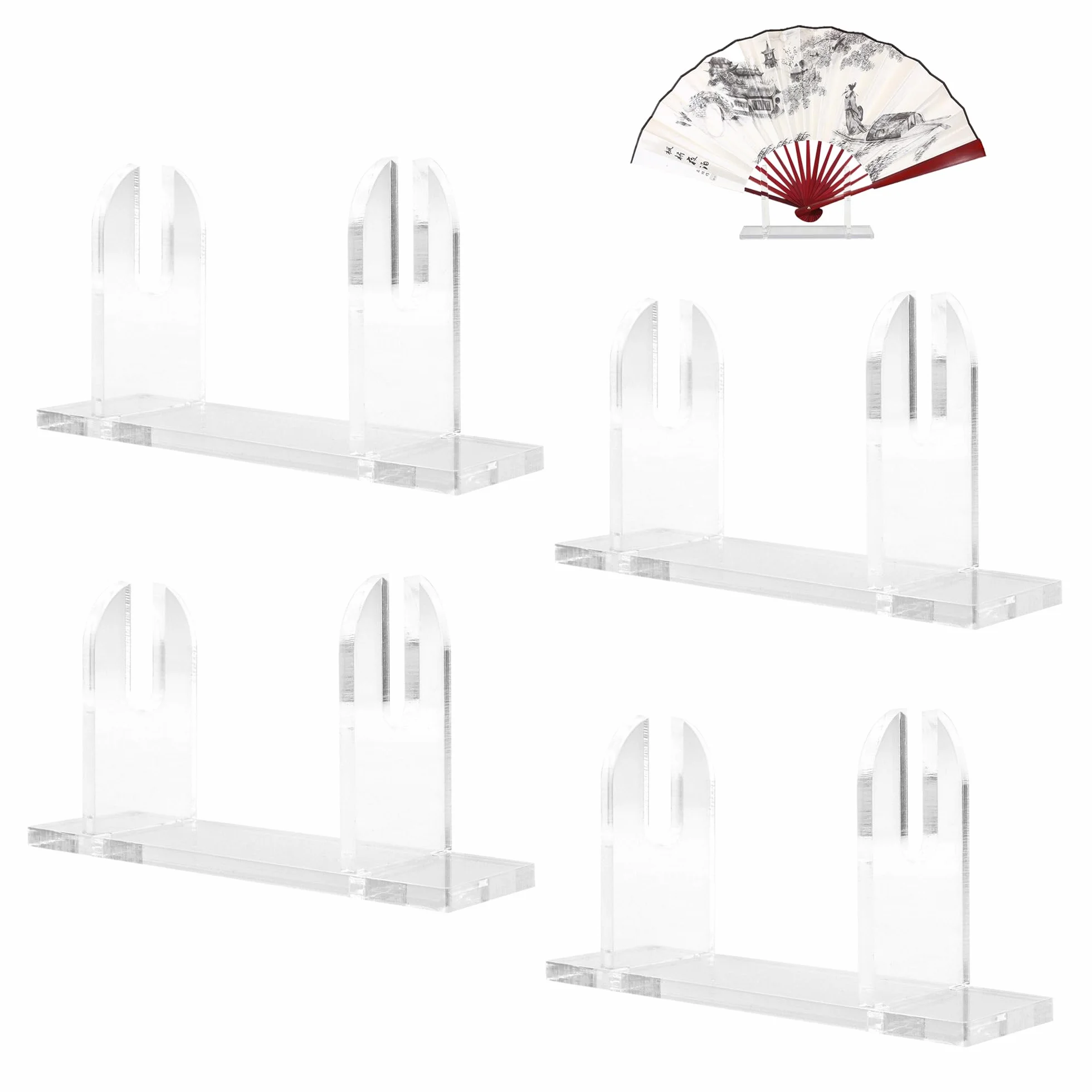 2 piccoli supporti per ventagli cinesi, base in acrilico, supporto per ventaglio giapponese trasparente, supporto decorativo per espositore, base per scaffale per negozio (4 pezzi)