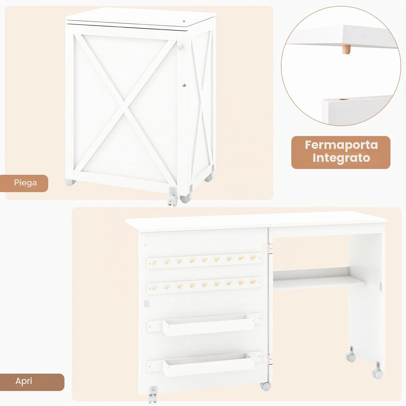 GIANTEX Tavolo Cucire con Ruote, Tavolino Cucito Pieghevole, Asse da Stiro Richiudibile, Mobile per Macchina da Cucire a Scomparsa, Allungabile a 3 Livelli, 58x40x78 cm, 2 Colori Disponibili